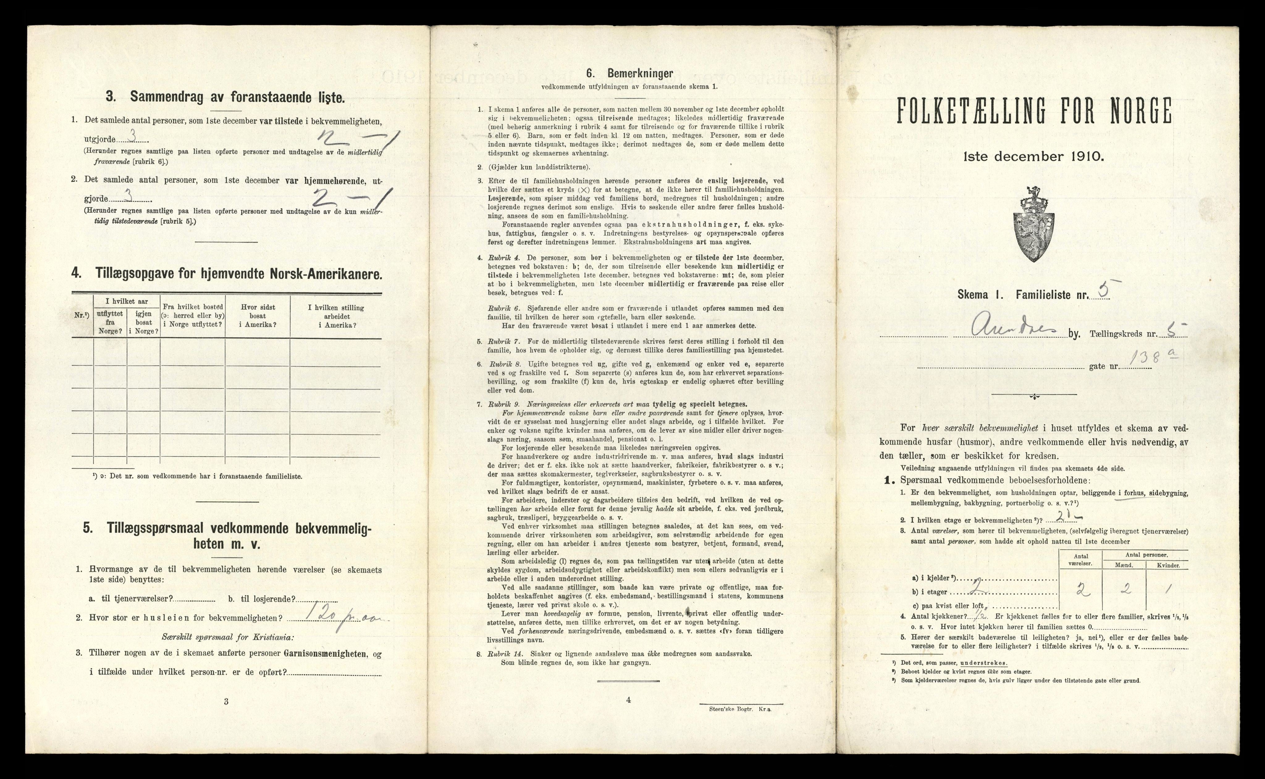 RA, 1910 census for Arendal, 1910, p. 1443