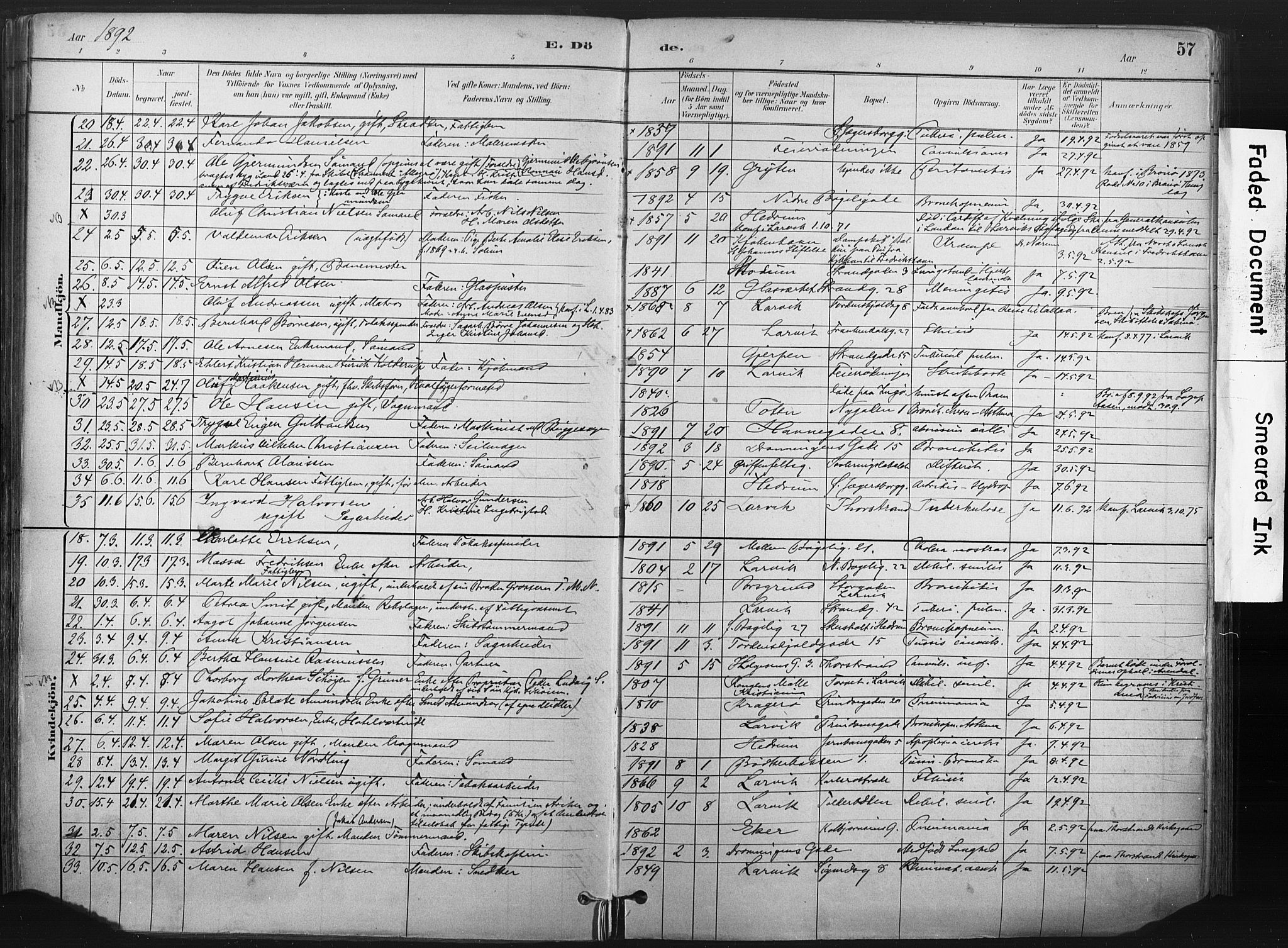 Larvik kirkebøker, AV/SAKO-A-352/F/Fa/L0010: Parish register (official) no. I 10, 1884-1910, p. 57