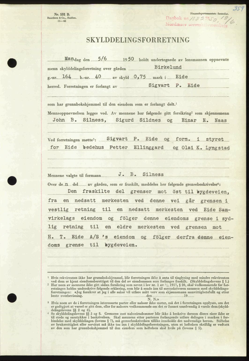 Nordmøre sorenskriveri, AV/SAT-A-4132/1/2/2Ca: Mortgage book no. A115, 1950-1950, Diary no: : 1832/1950