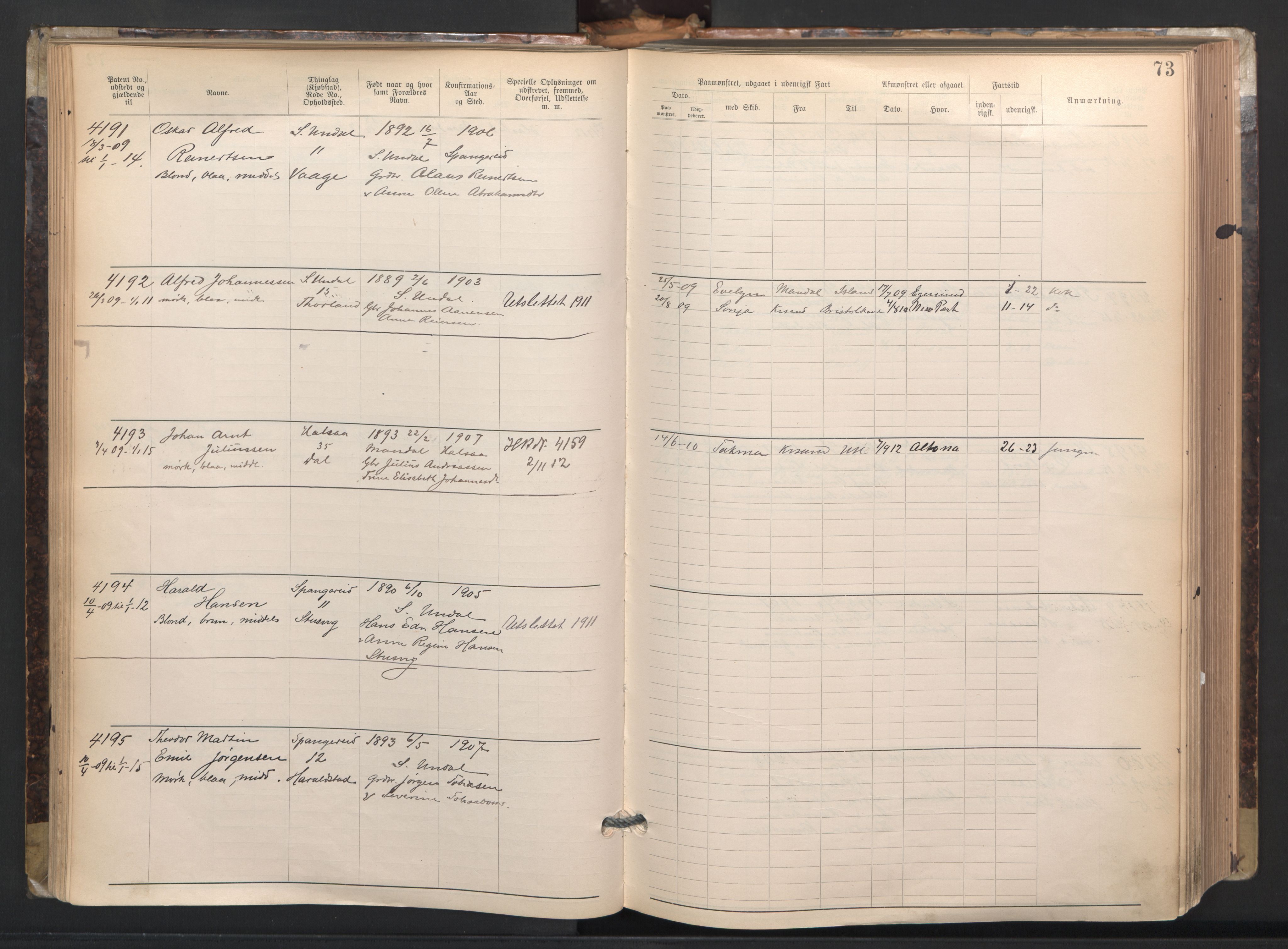 Mandal mønstringskrets, AV/SAK-2031-0016/F/Fa/L0003: Annotasjonsrulle nr 3831-4730 med register, L-5, 1900-1948, p. 97