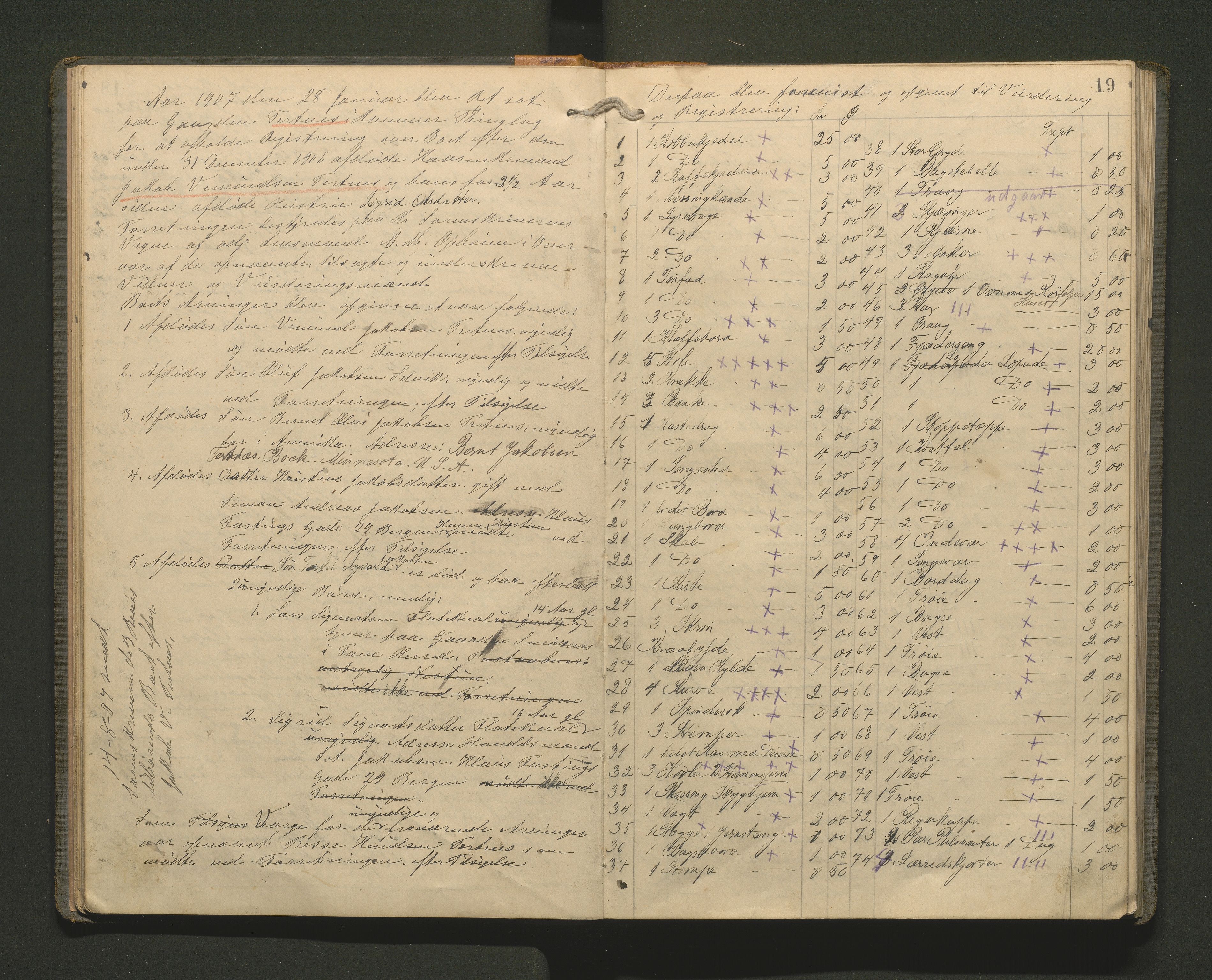 Lensmannen i Hamre, SAB/A-32601/0006/L0003: Registreringsprotokoll, 1904-1917, p. 18b-19a