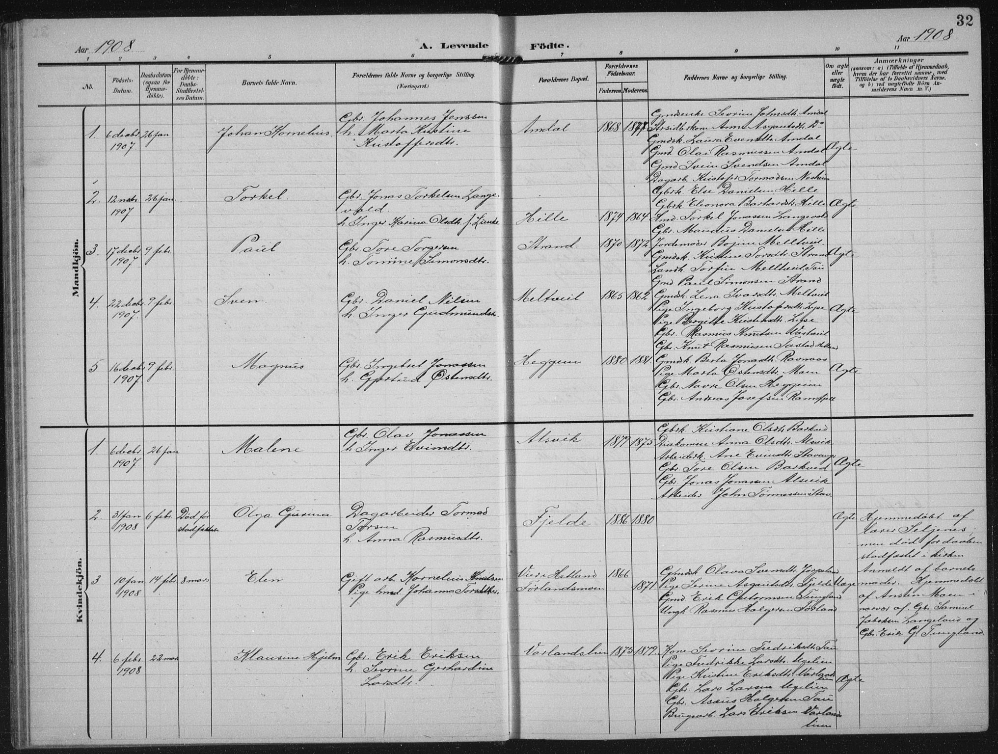 Strand sokneprestkontor, SAST/A-101828/H/Ha/Hab/L0005: Parish register (copy) no. B 5, 1904-1934, p. 32