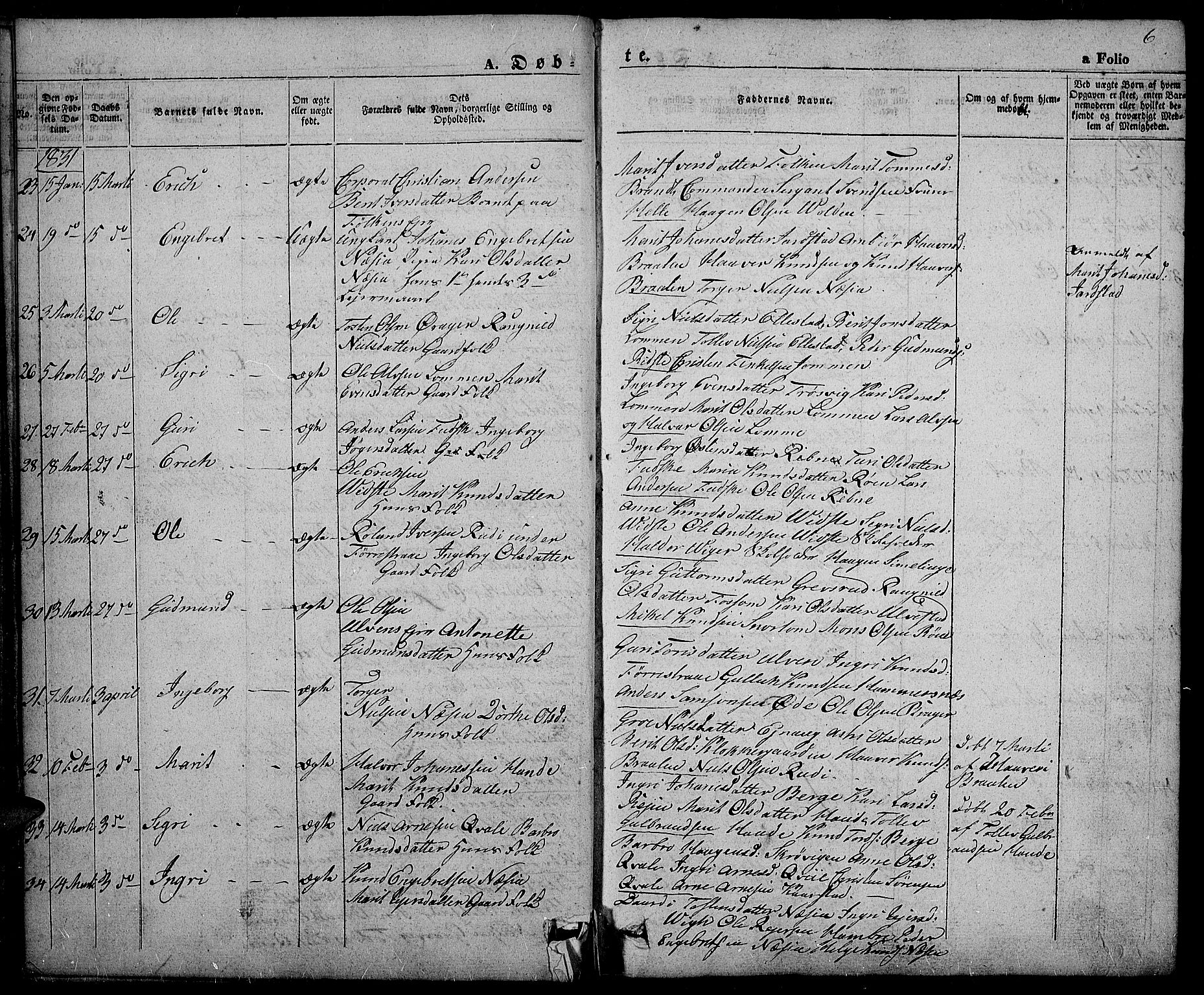 Slidre prestekontor, SAH/PREST-134/H/Ha/Haa/L0003: Parish register (official) no. 3, 1831-1843, p. 6
