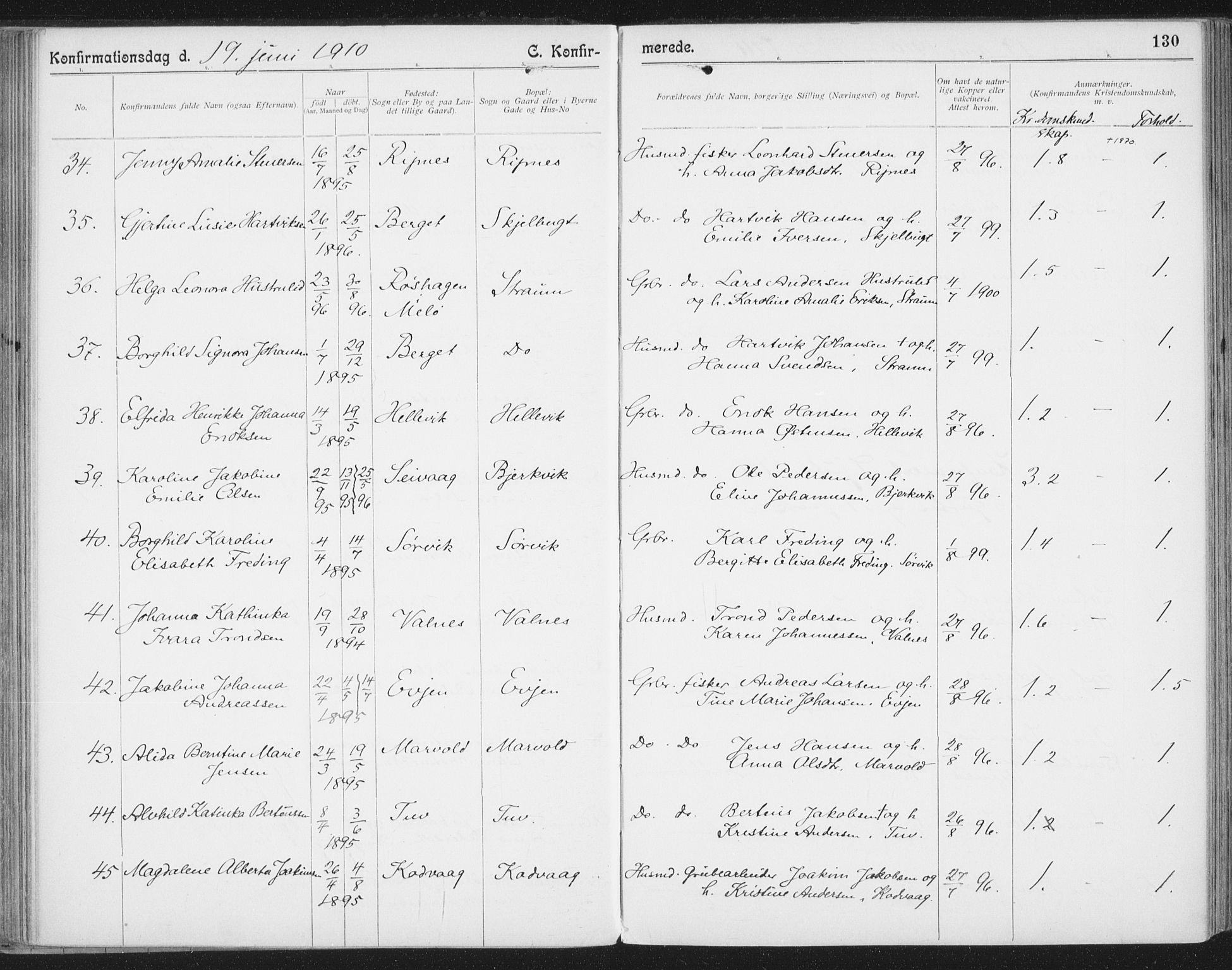 Ministerialprotokoller, klokkerbøker og fødselsregistre - Nordland, SAT/A-1459/804/L0081: Parish register (official) no. 804A02, 1901-1915, p. 130