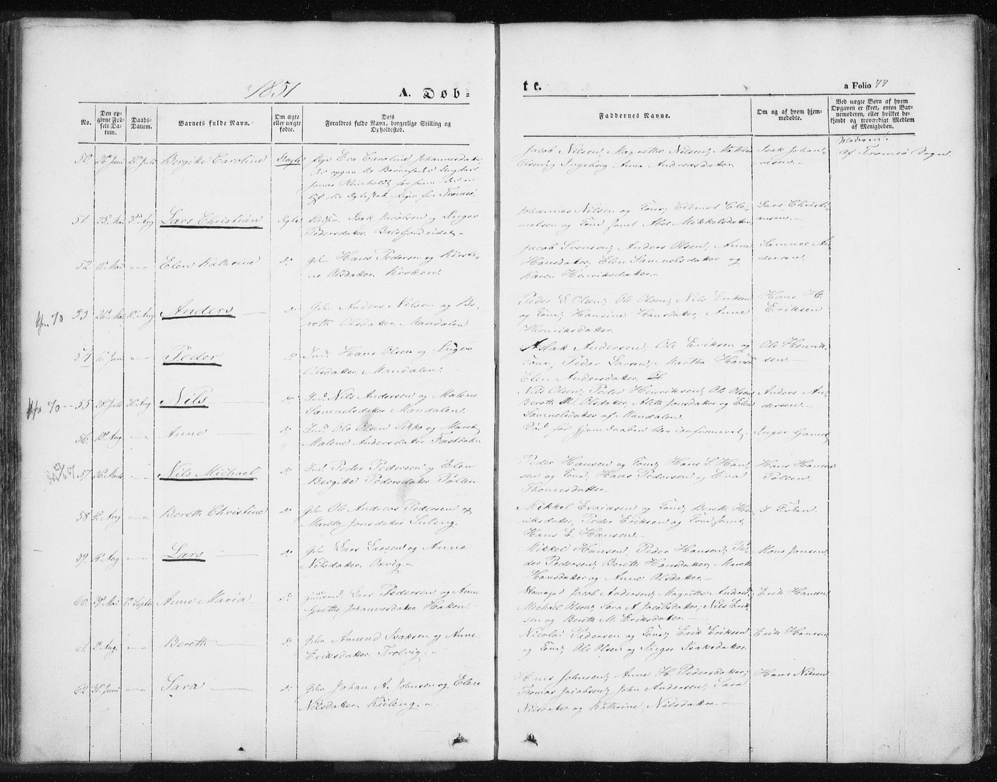 Lyngen sokneprestembete, SATØ/S-1289/H/He/Hea/L0004kirke: Parish register (official) no. 4, 1839-1858, p. 77