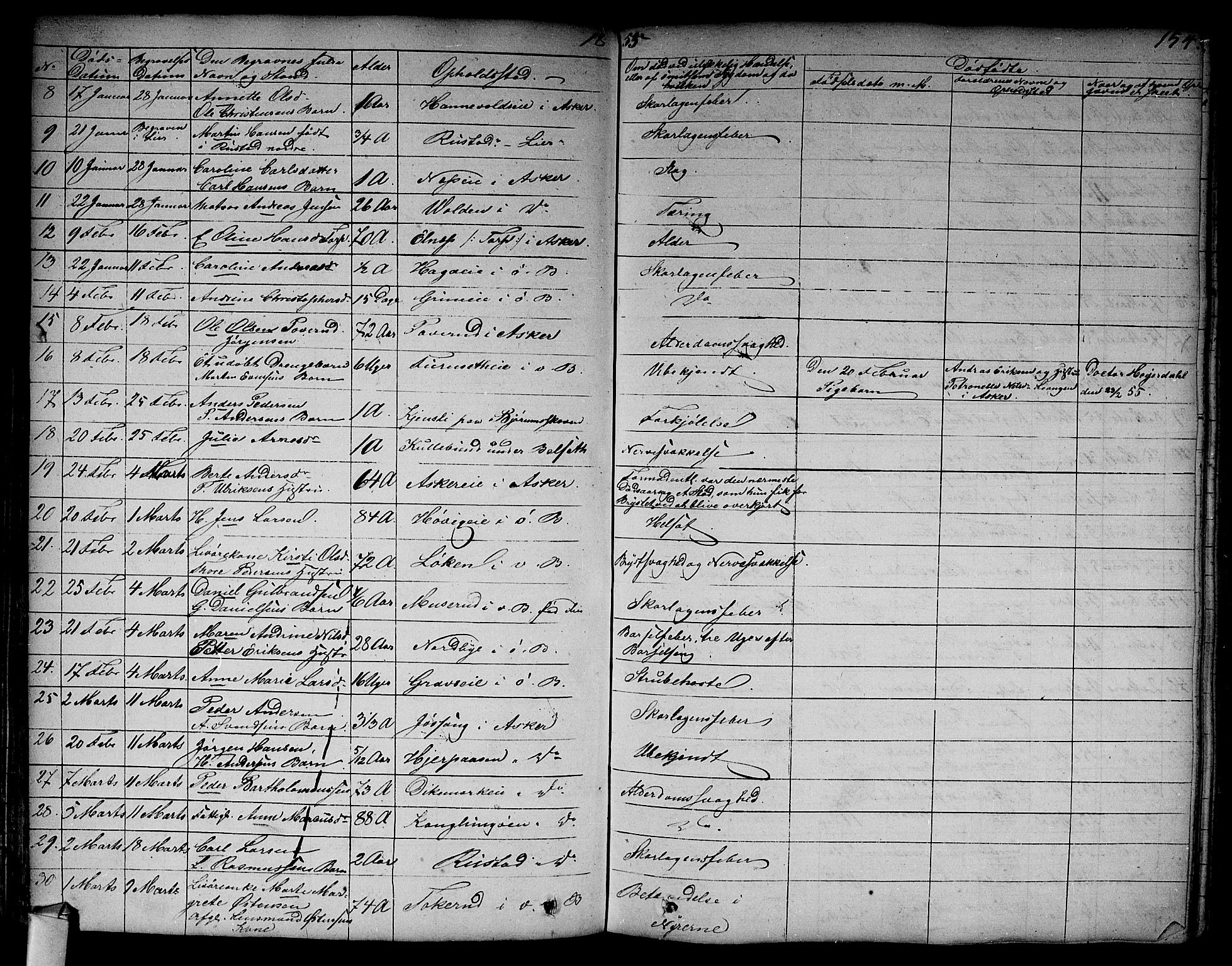 Asker prestekontor Kirkebøker, AV/SAO-A-10256a/F/Fa/L0011: Parish register (official) no. I 11, 1825-1878, p. 154