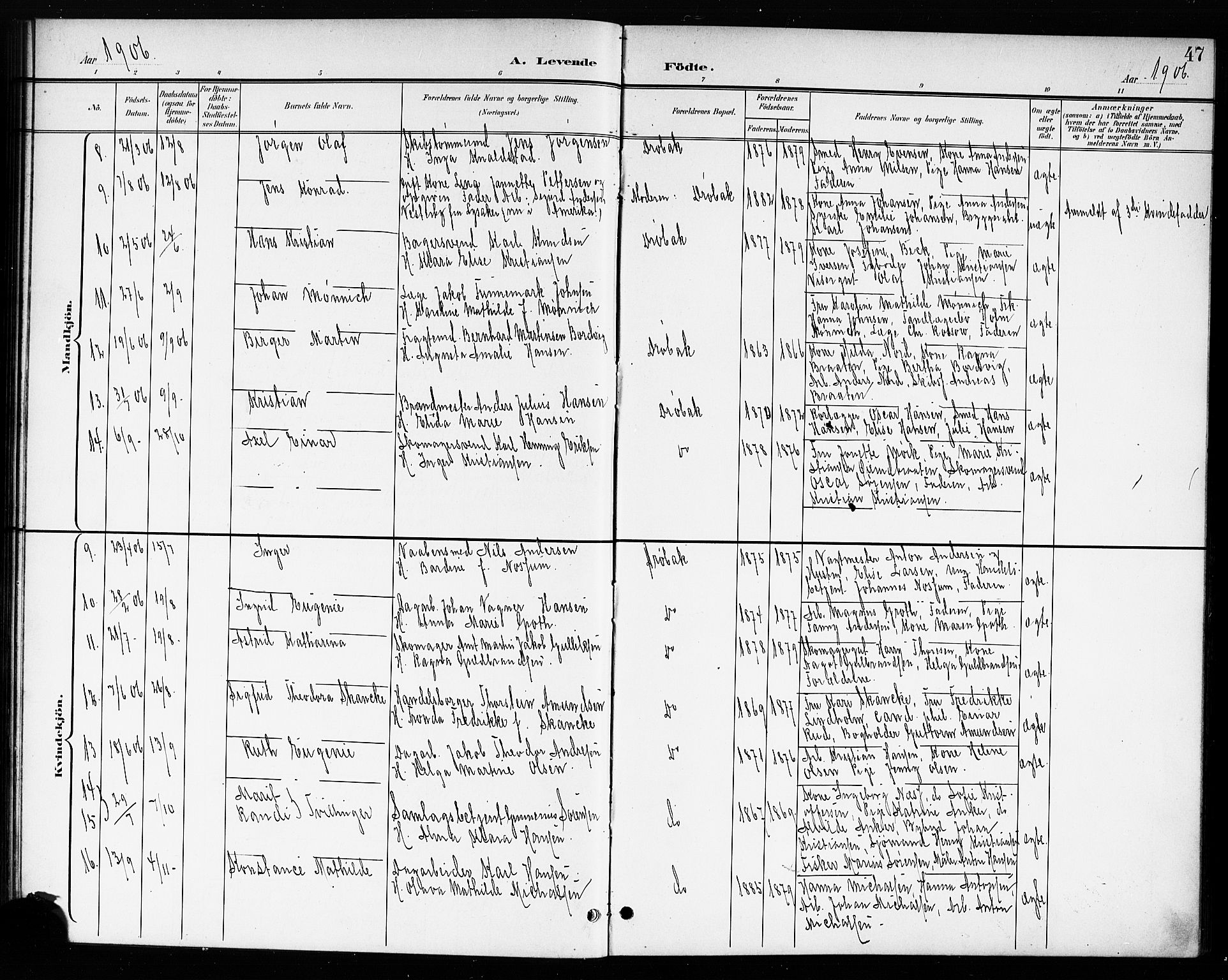 Drøbak prestekontor Kirkebøker, AV/SAO-A-10142a/G/Ga/L0001: Parish register (copy) no. I 1, 1897-1917, p. 47