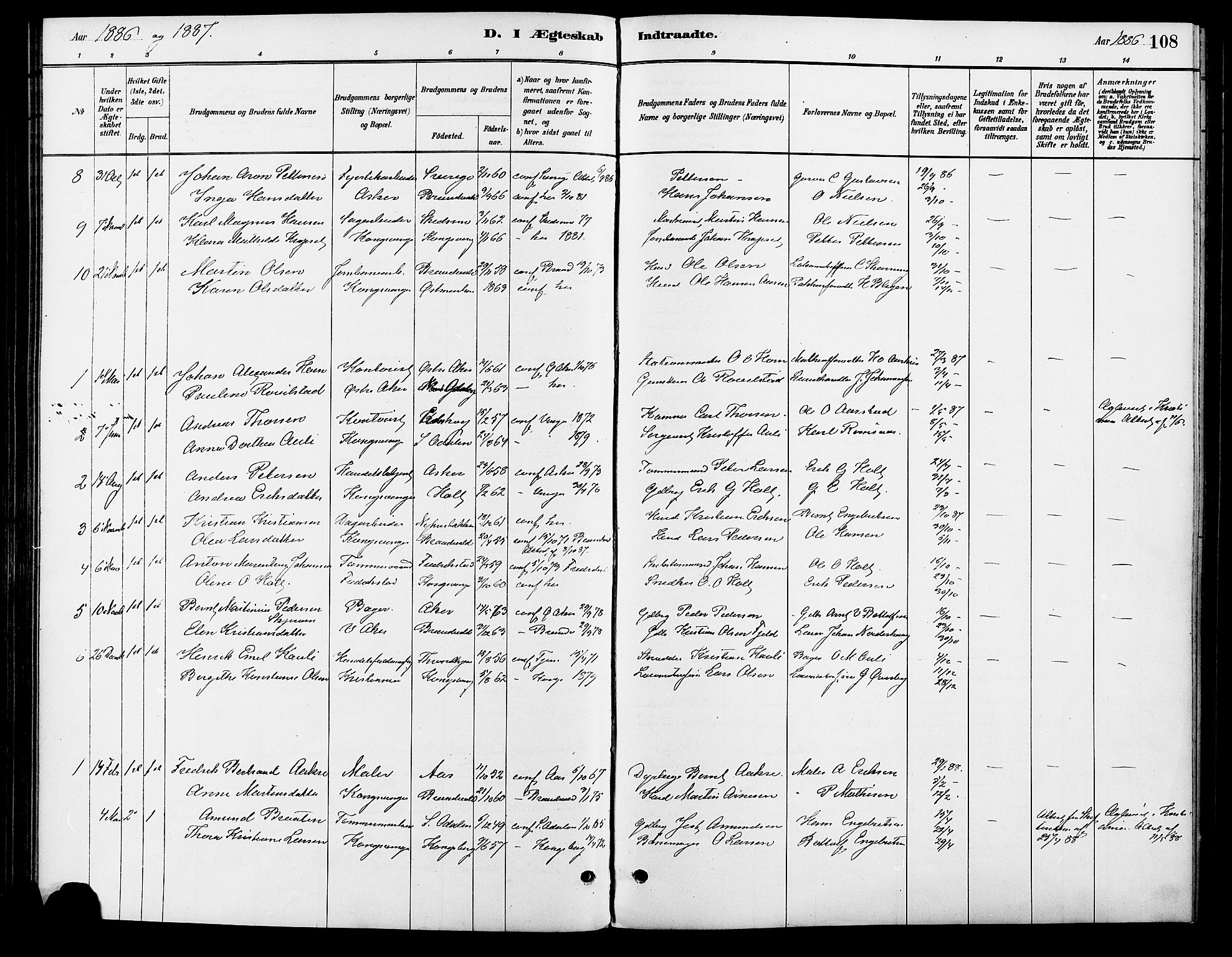 Vinger prestekontor, SAH/PREST-024/H/Ha/Haa/L0013: Parish register (official) no. 13, 1881-1897, p. 108