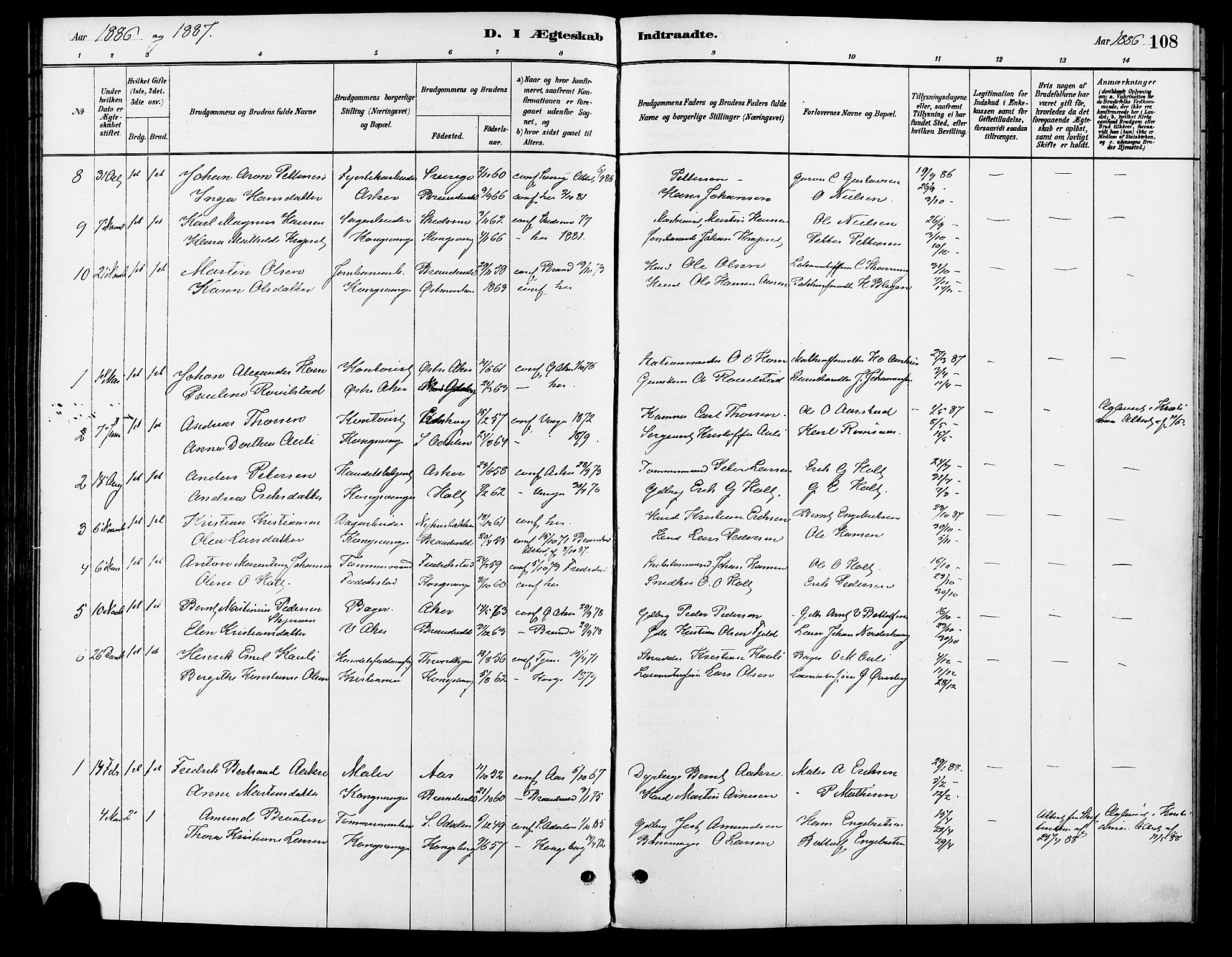Vinger prestekontor, AV/SAH-PREST-024/H/Ha/Haa/L0013: Parish register (official) no. 13, 1881-1897, p. 108