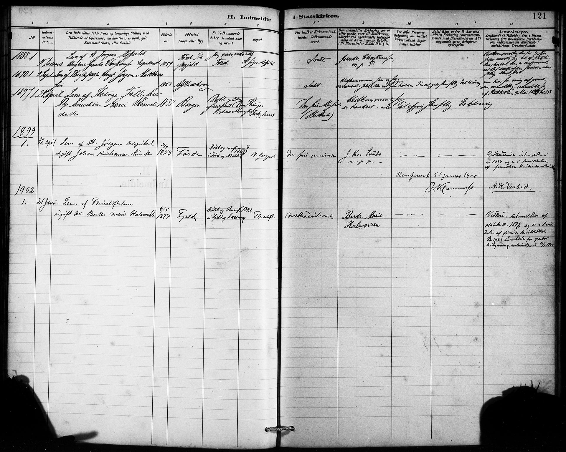 St. Jørgens hospital og Årstad sokneprestembete, AV/SAB-A-99934: Parish register (official) no. A 13, 1886-1906, p. 121