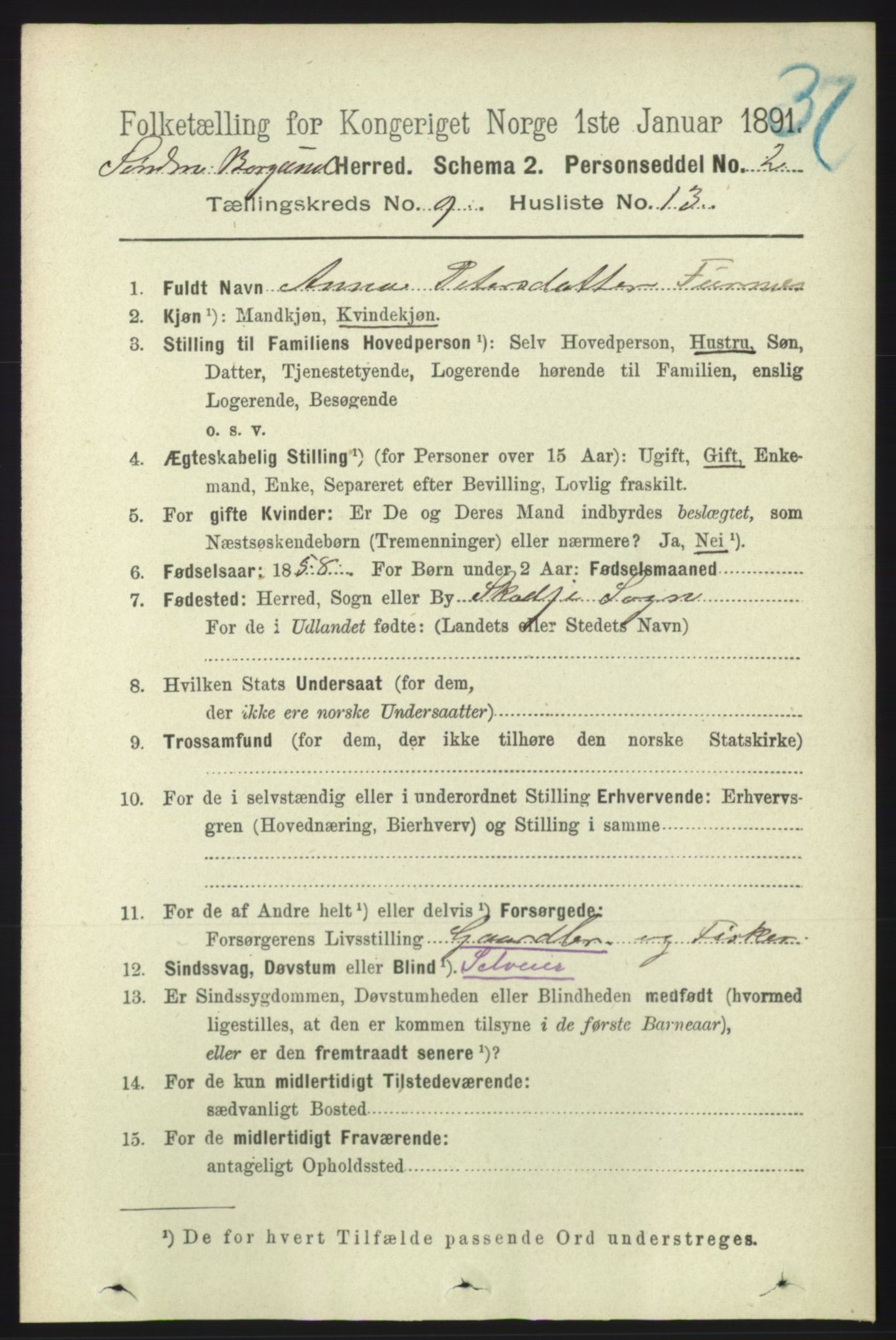 RA, 1891 census for 1531 Borgund, 1891, p. 2345