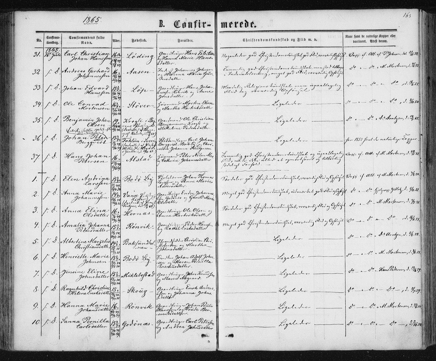 Ministerialprotokoller, klokkerbøker og fødselsregistre - Nordland, SAT/A-1459/801/L0008: Parish register (official) no. 801A08, 1864-1875, p. 163