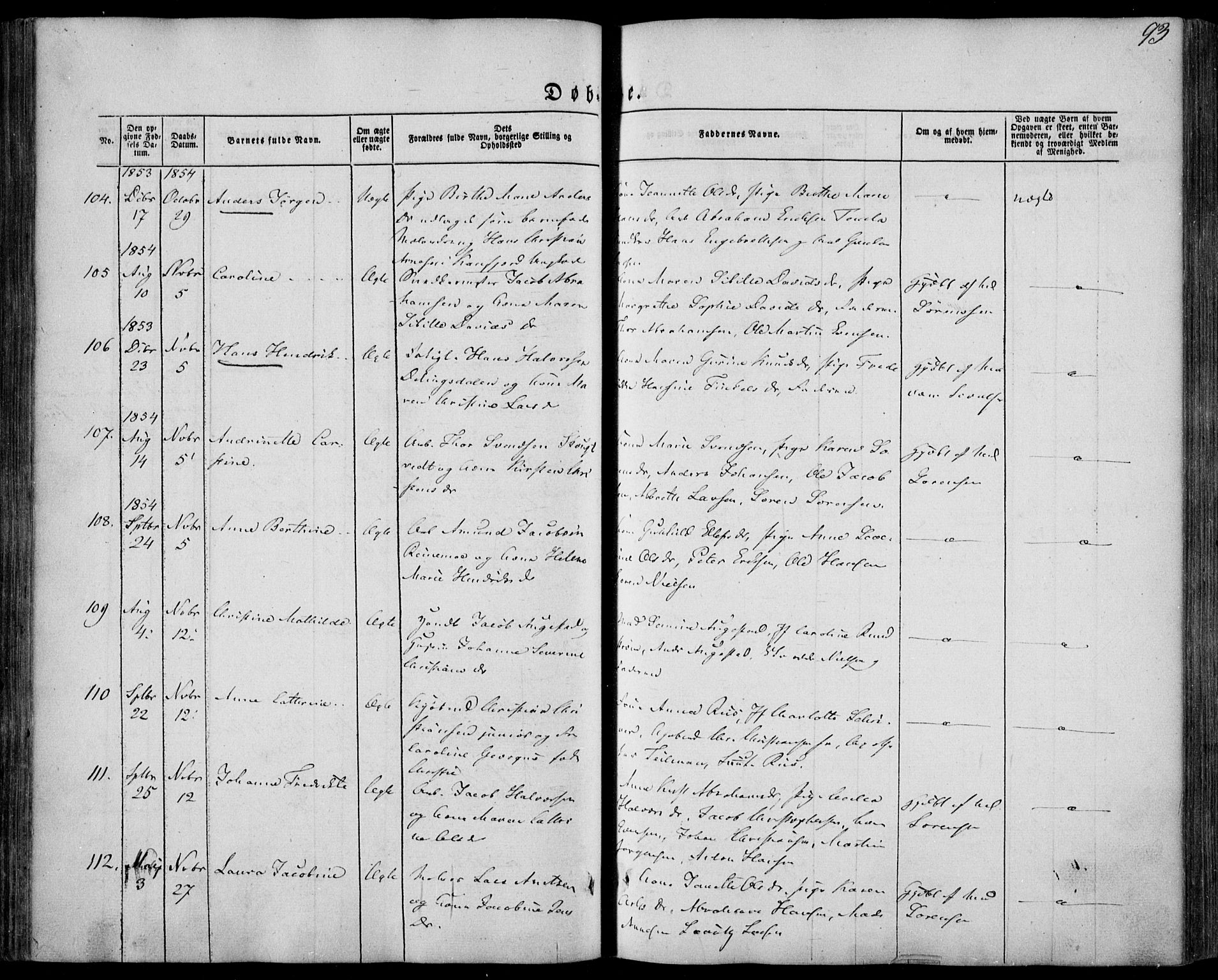 Larvik kirkebøker, AV/SAKO-A-352/F/Fa/L0003: Parish register (official) no. I 3, 1848-1856, p. 93