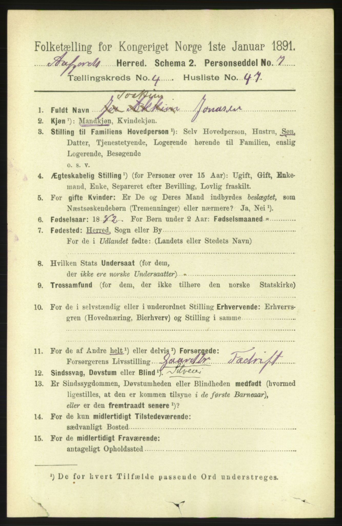 RA, 1891 census for 1630 Åfjord, 1891, p. 1148