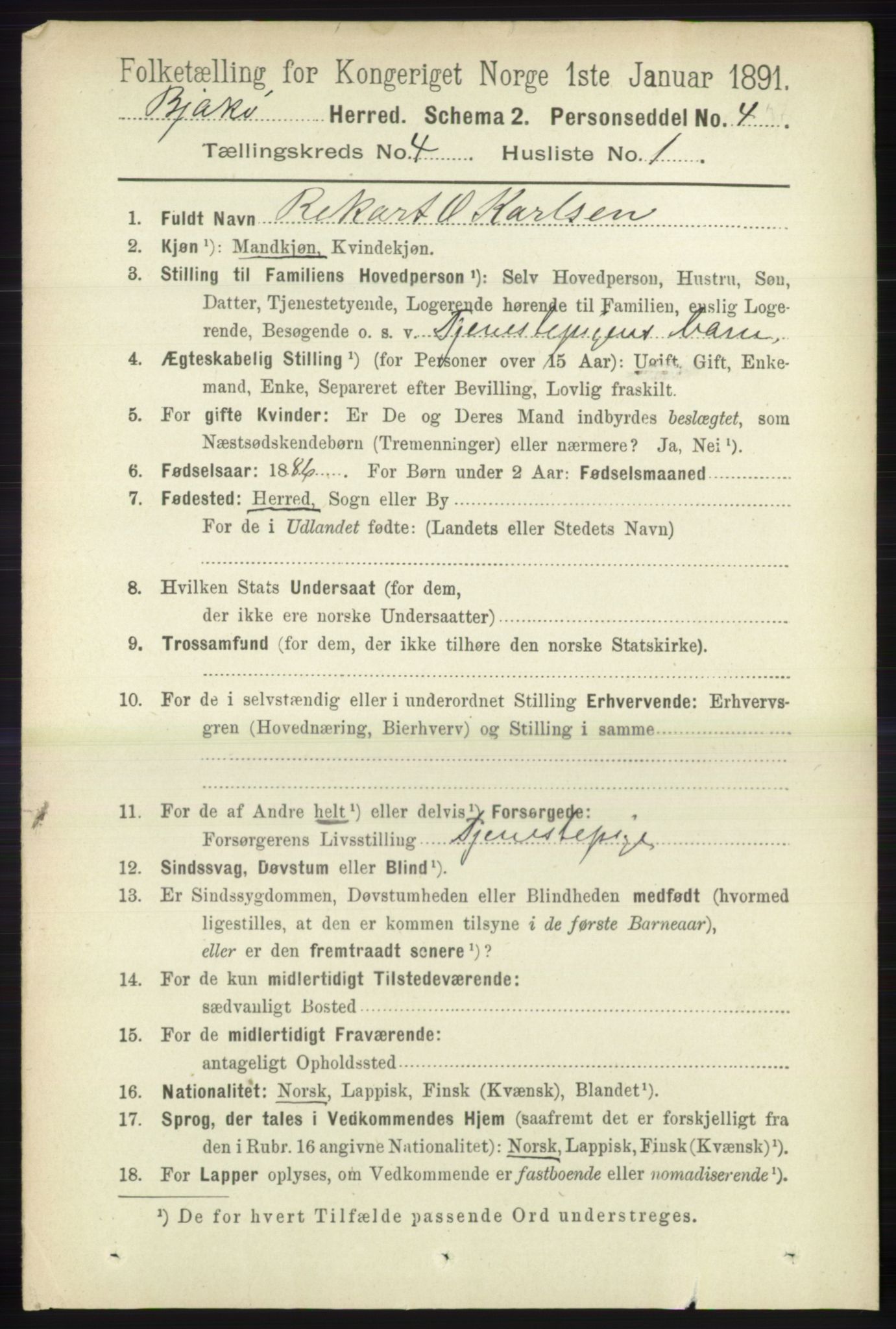 RA, 1891 census for 1915 Bjarkøy, 1891, p. 1912