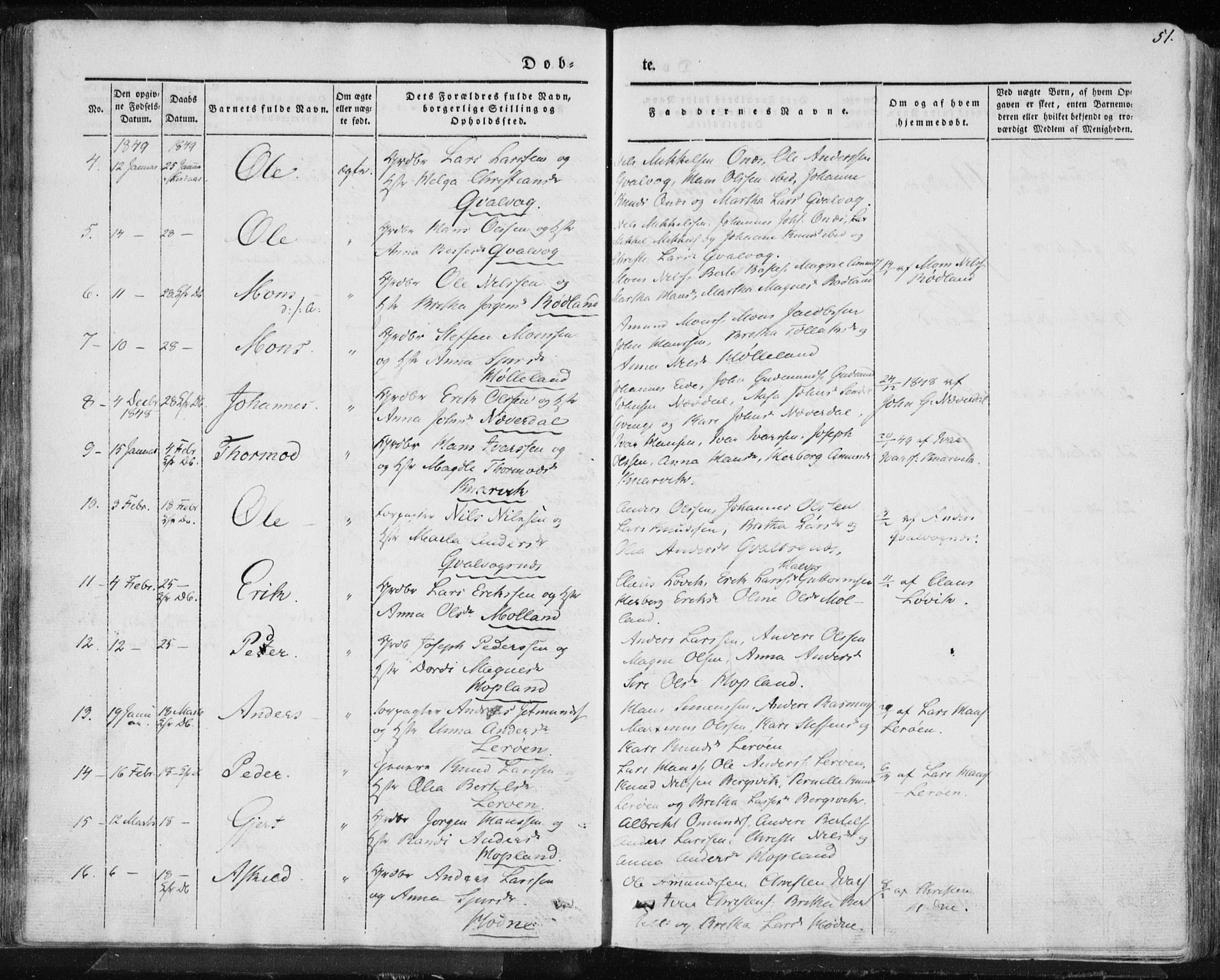 Lindås Sokneprestembete, SAB/A-76701/H/Haa: Parish register (official) no. A 10, 1842-1862, p. 51