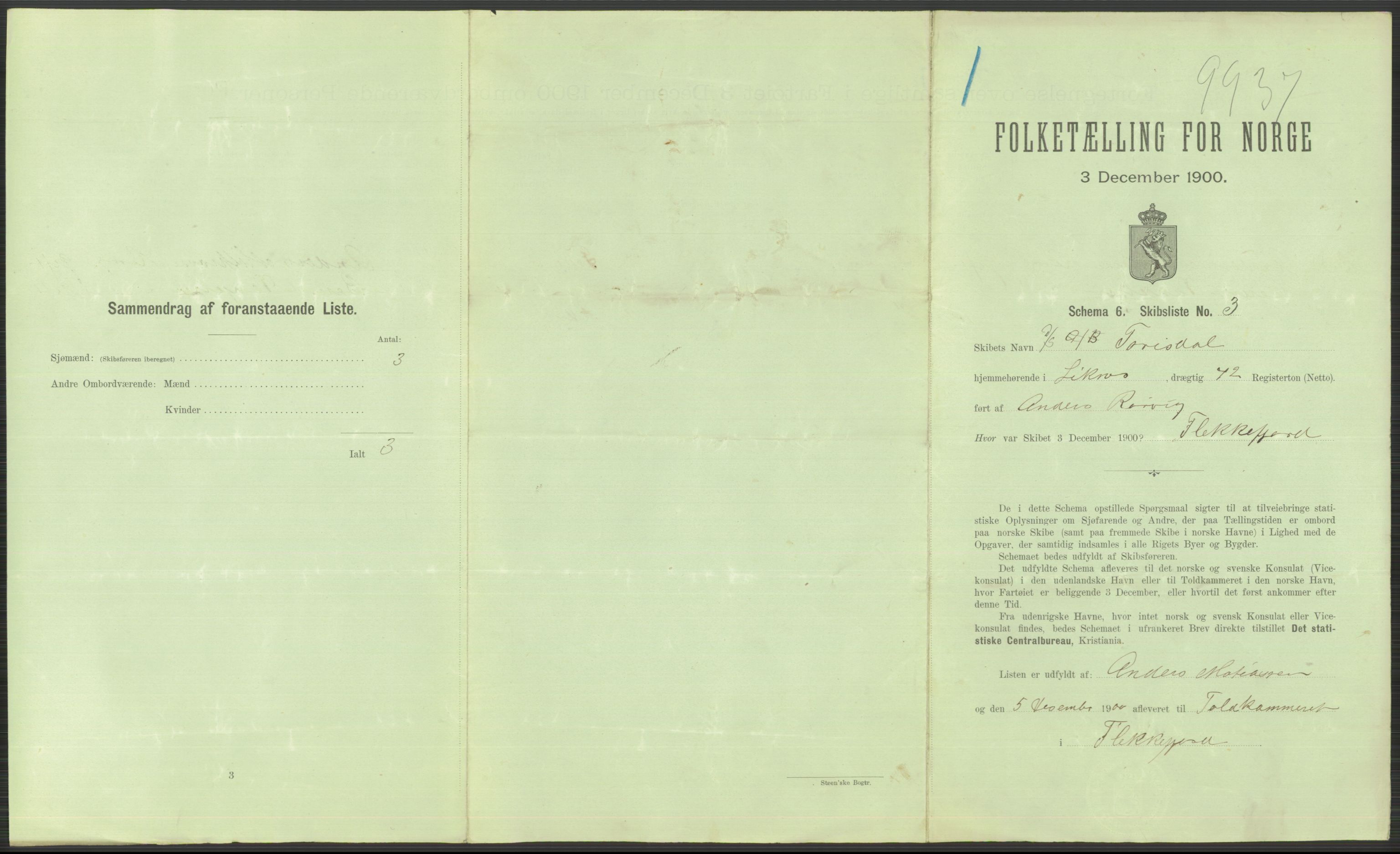 RA, 1900 Census - ship lists from ships in Norwegian harbours, harbours abroad and at sea, 1900, p. 827