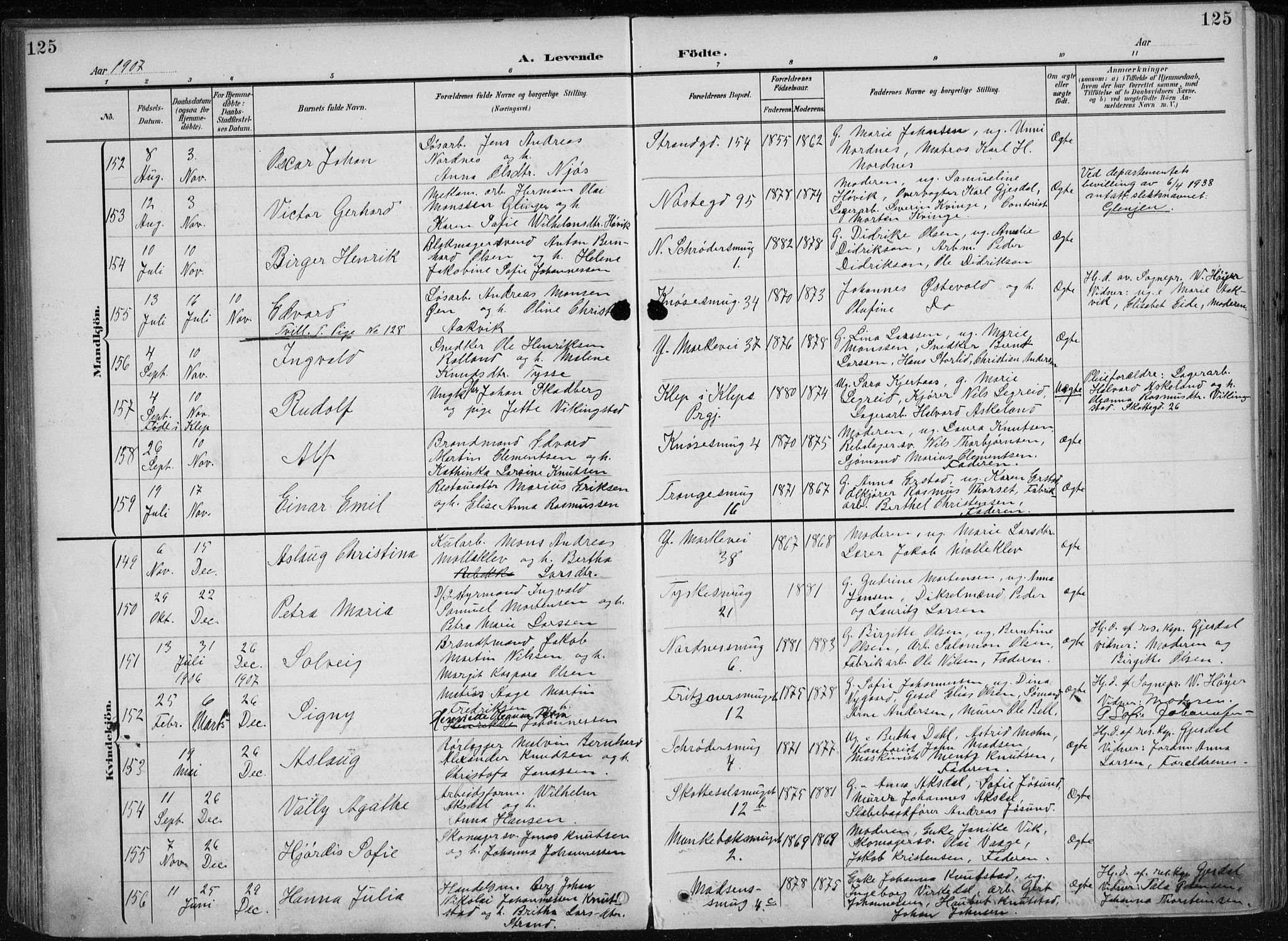 Nykirken Sokneprestembete, AV/SAB-A-77101/H/Haa/L0019: Parish register (official) no. B 7, 1904-1916, p. 125