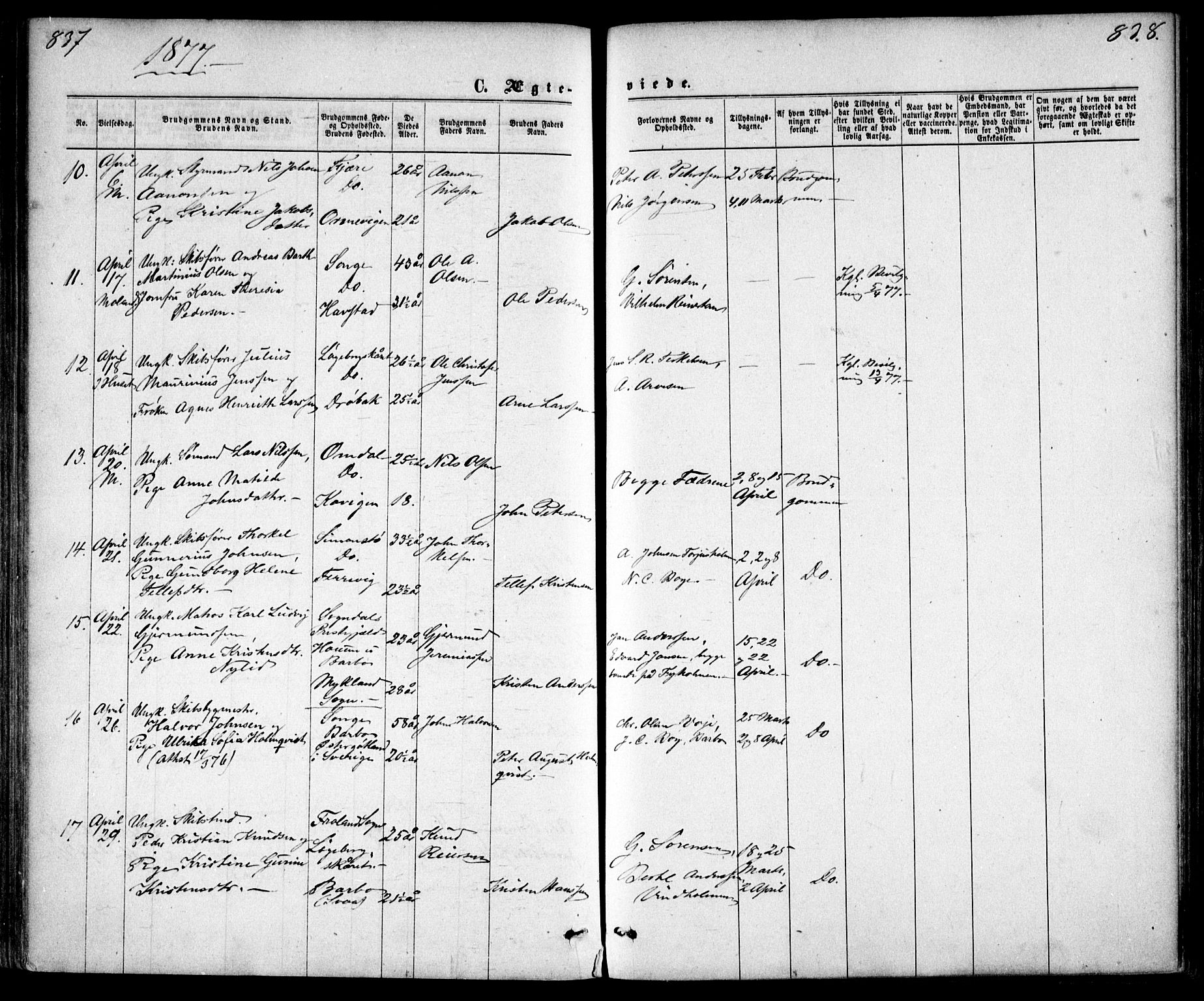 Tromøy sokneprestkontor, AV/SAK-1111-0041/F/Fa/L0008: Parish register (official) no. A 8, 1870-1877, p. 837-838