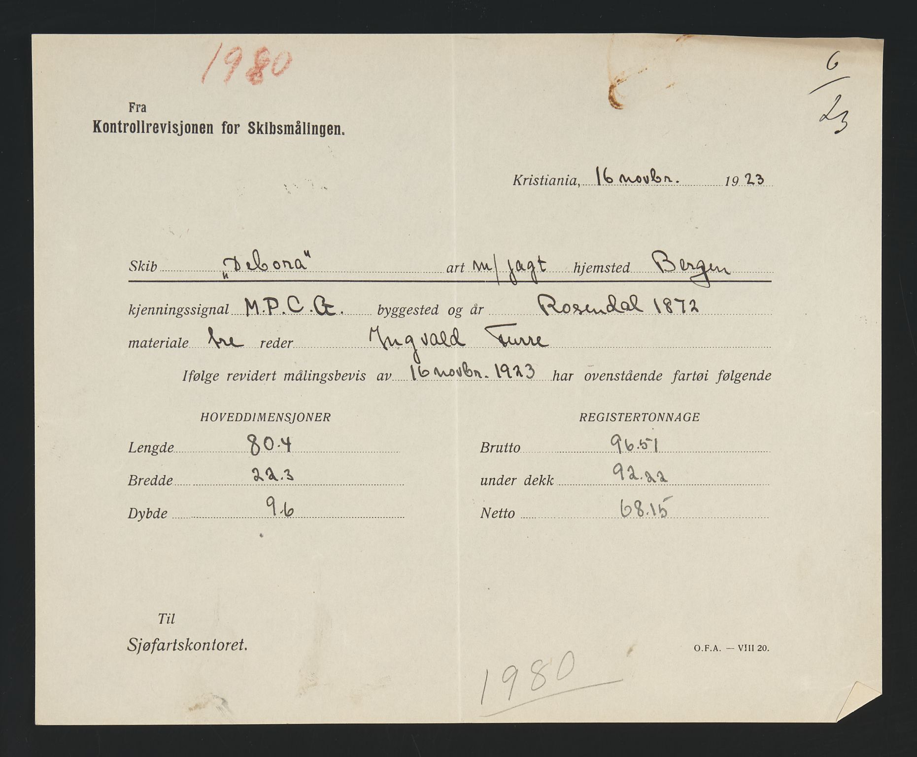 Sjøfartsdirektoratet med forløpere, skipsmapper slettede skip, AV/RA-S-4998/F/Fa/L0235: --, 1847-1930, p. 188