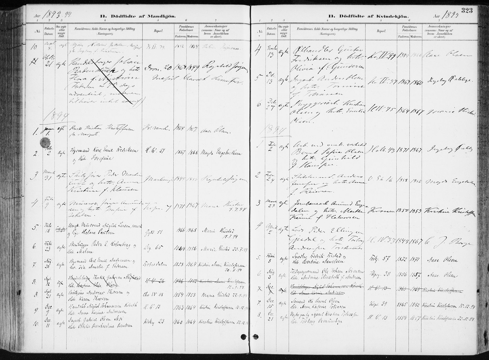 Kristiansand domprosti, SAK/1112-0006/F/Fa/L0019: Parish register (official) no. A 18, 1890-1897, p. 323