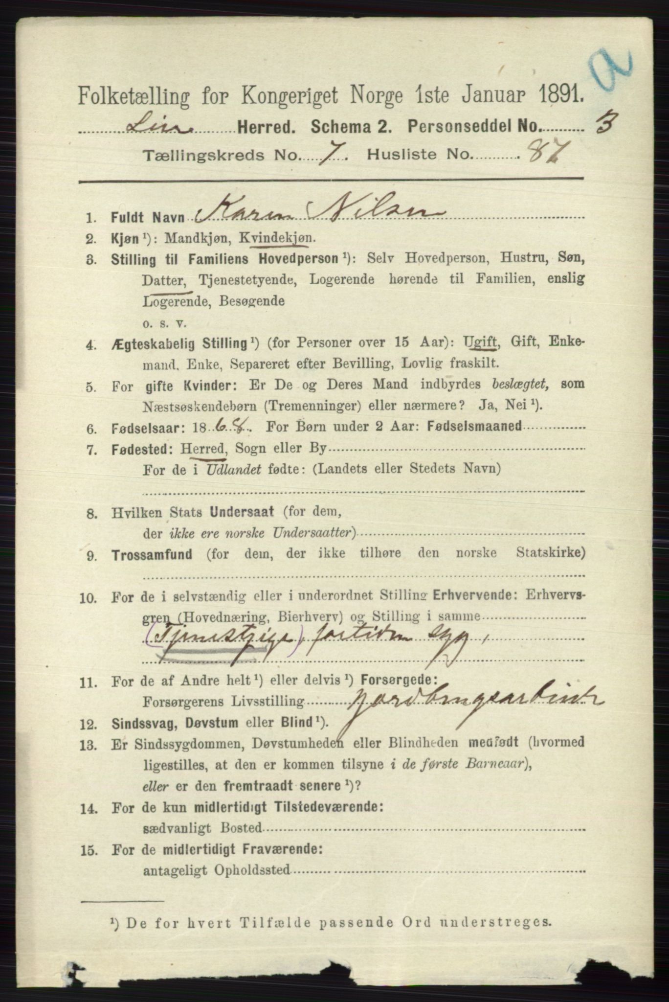 RA, 1891 census for 0626 Lier, 1891, p. 4993