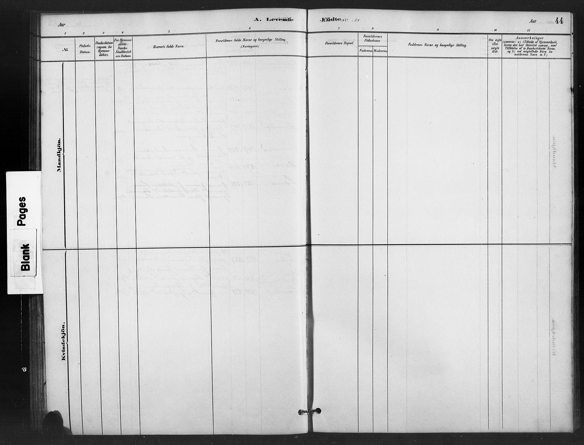 Vestre Slidre prestekontor, SAH/PREST-136/H/Ha/Hab/L0006: Parish register (copy) no. 6, 1881-1915, p. 44