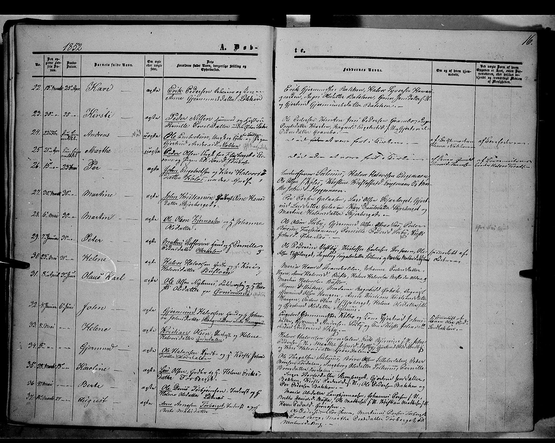 Trysil prestekontor, SAH/PREST-046/H/Ha/Haa/L0005: Parish register (official) no. 5, 1851-1865, p. 16