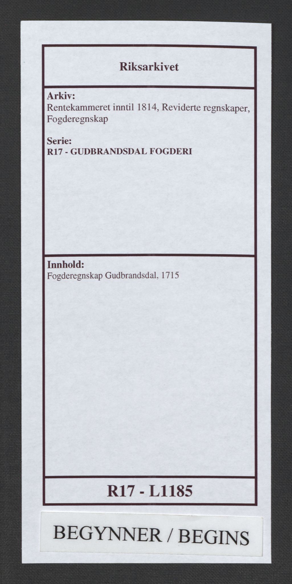 Rentekammeret inntil 1814, Reviderte regnskaper, Fogderegnskap, AV/RA-EA-4092/R17/L1185: Fogderegnskap Gudbrandsdal, 1715, p. 1