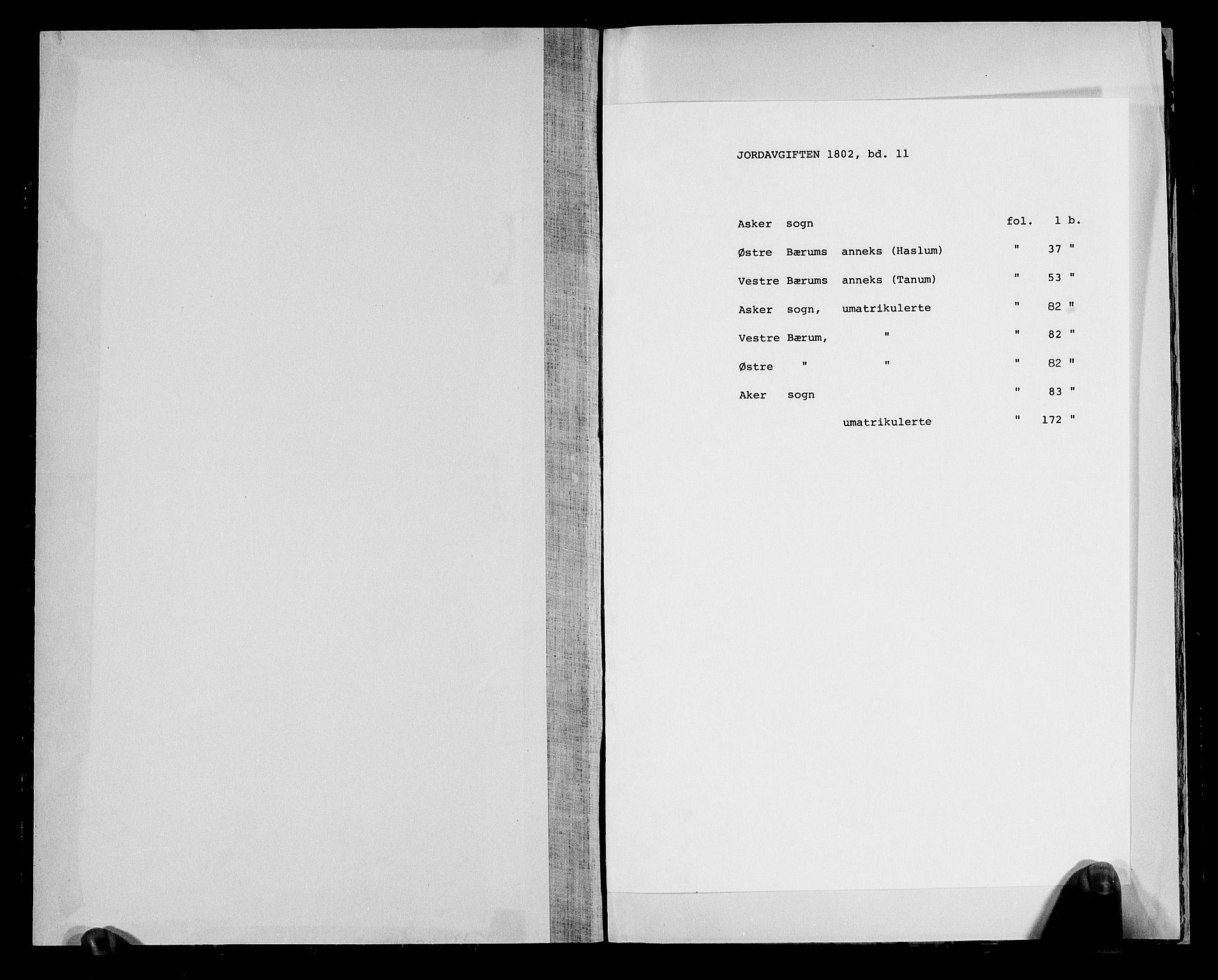 Rentekammeret inntil 1814, Realistisk ordnet avdeling, RA/EA-4070/N/Ne/Nea/L0010b: Aker fogderi. Uttak av deliberasjonsprotokoll for Asker og Vestre Bærum, 1803, p. 1