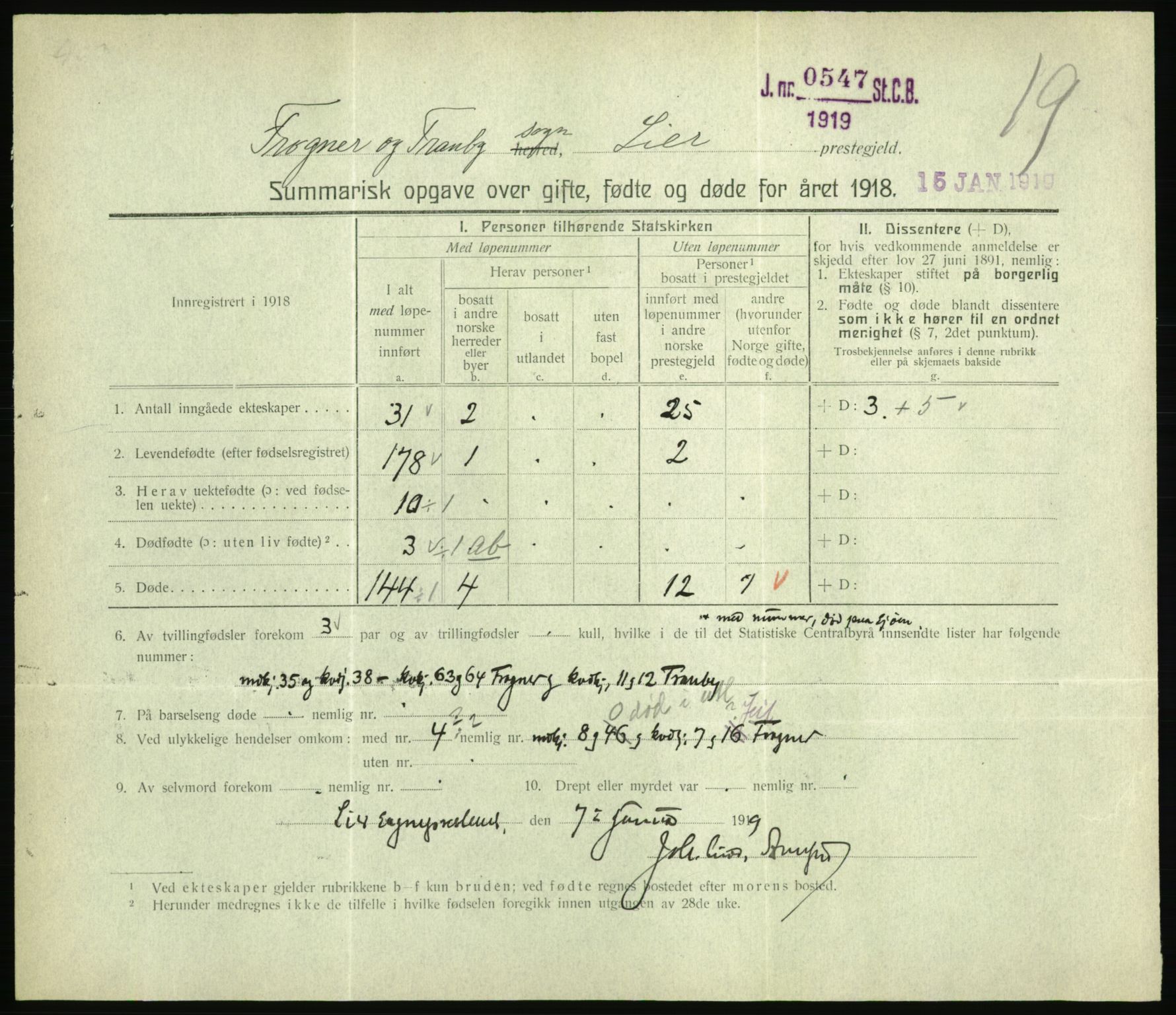 Statistisk sentralbyrå, Sosiodemografiske emner, Befolkning, RA/S-2228/D/Df/Dfb/Dfbh/L0059: Summariske oppgaver over gifte, fødte og døde for hele landet., 1918, p. 441