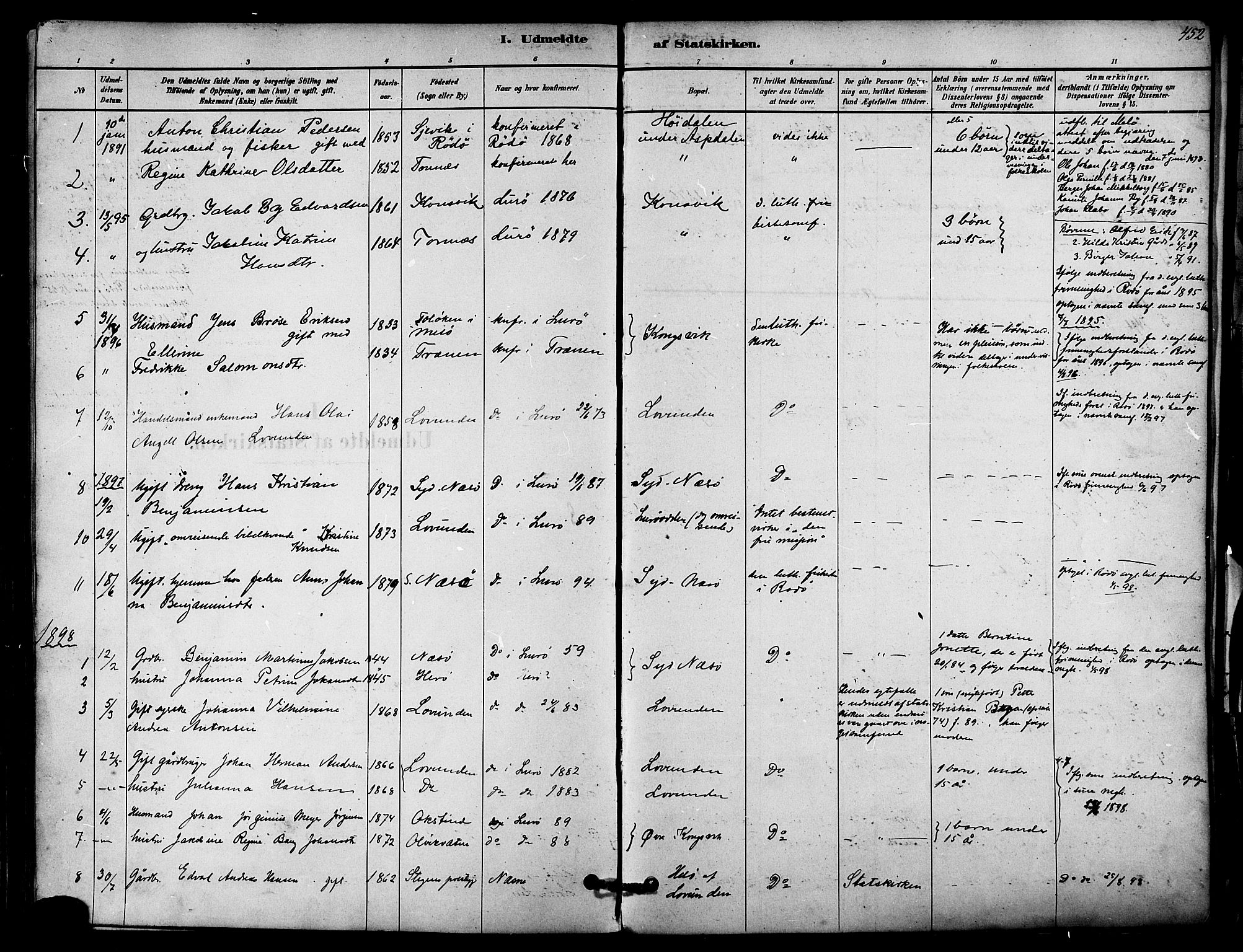 Ministerialprotokoller, klokkerbøker og fødselsregistre - Nordland, SAT/A-1459/839/L0568: Parish register (official) no. 839A05, 1880-1902, p. 452