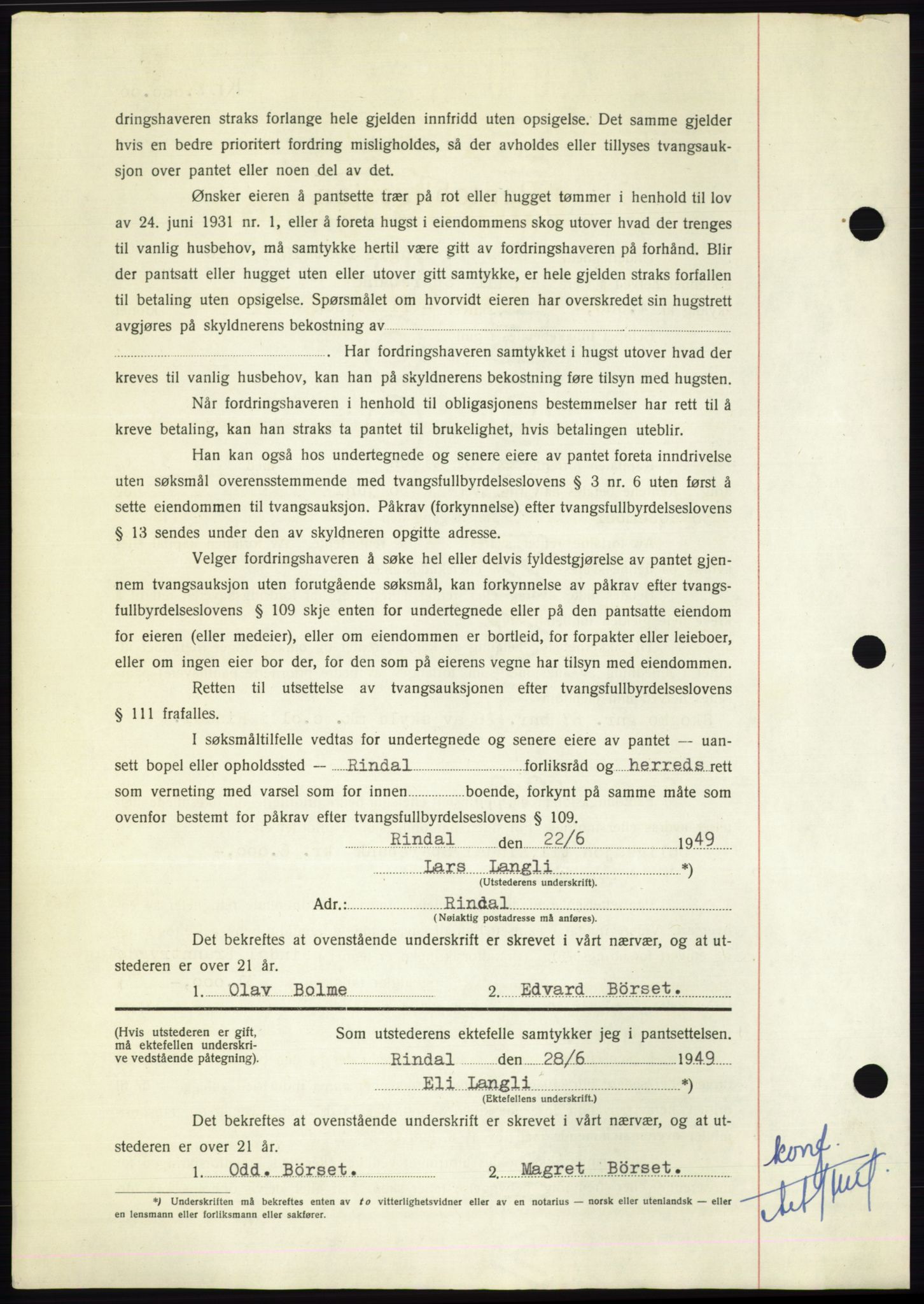 Nordmøre sorenskriveri, AV/SAT-A-4132/1/2/2Ca: Mortgage book no. B102, 1949-1949, Diary no: : 1926/1949