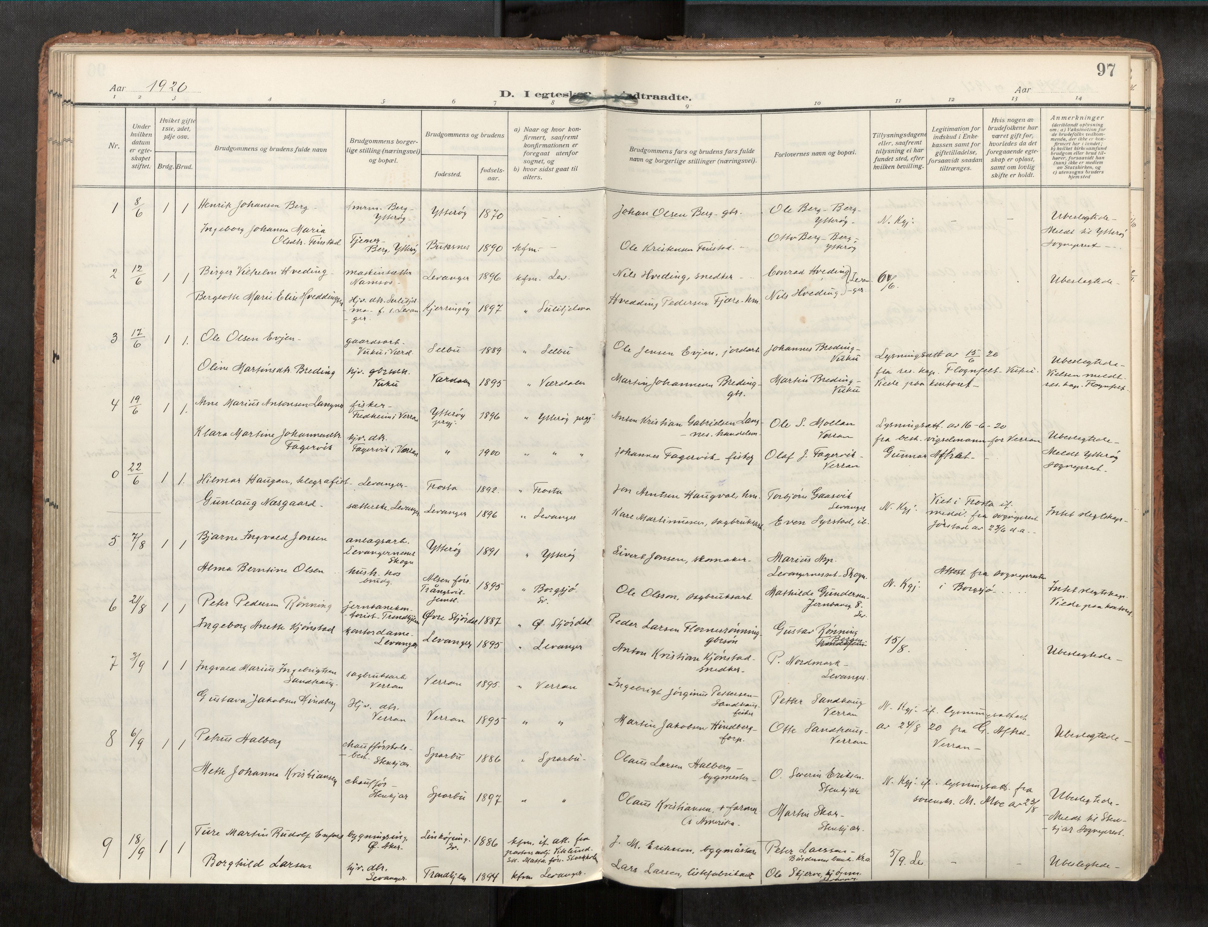 Levanger sokneprestkontor, SAT/A-1301/2/H/Haa/L0001: Parish register (official) no. 1, 1912-1932, p. 97