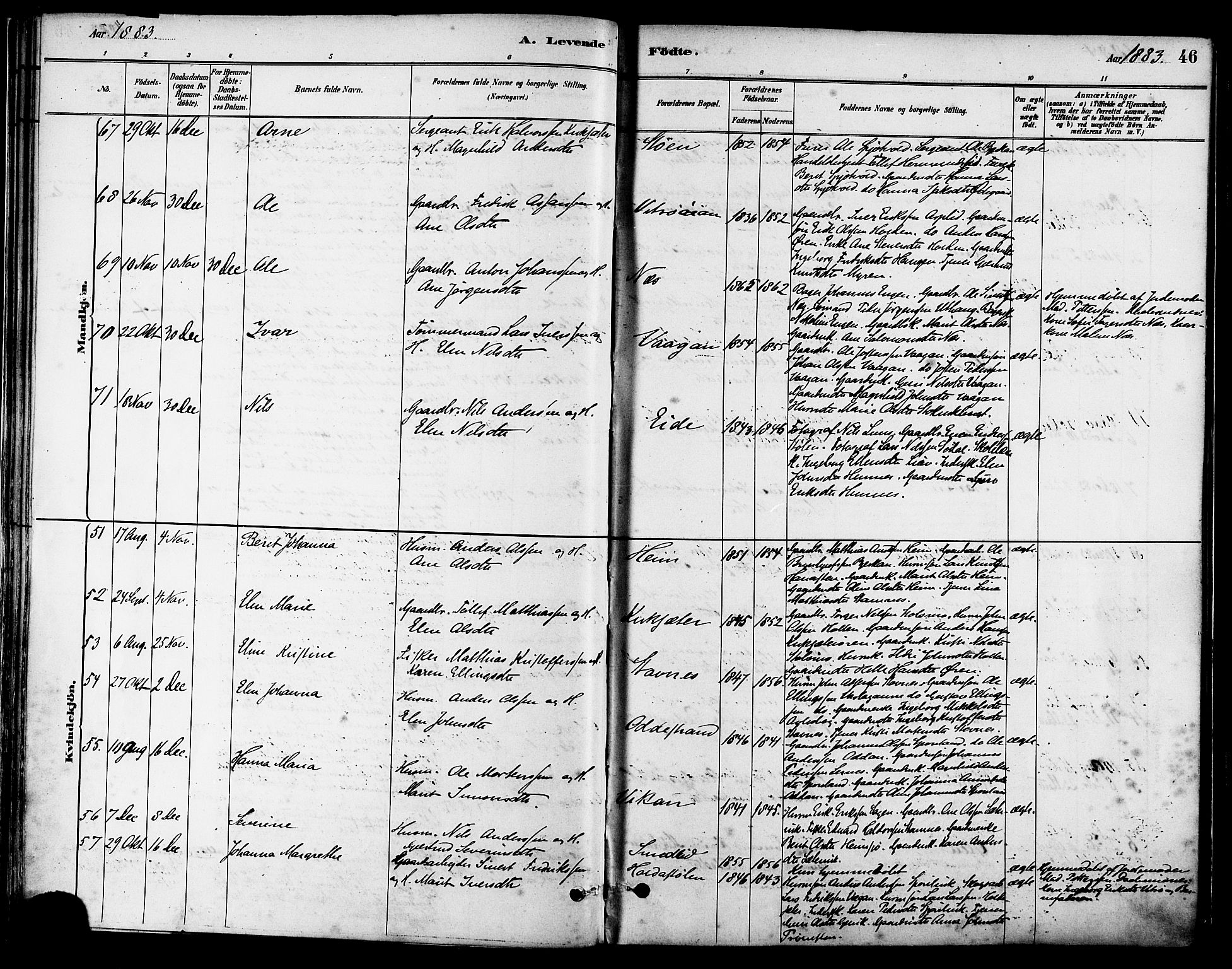 Ministerialprotokoller, klokkerbøker og fødselsregistre - Sør-Trøndelag, SAT/A-1456/630/L0496: Parish register (official) no. 630A09, 1879-1895, p. 46
