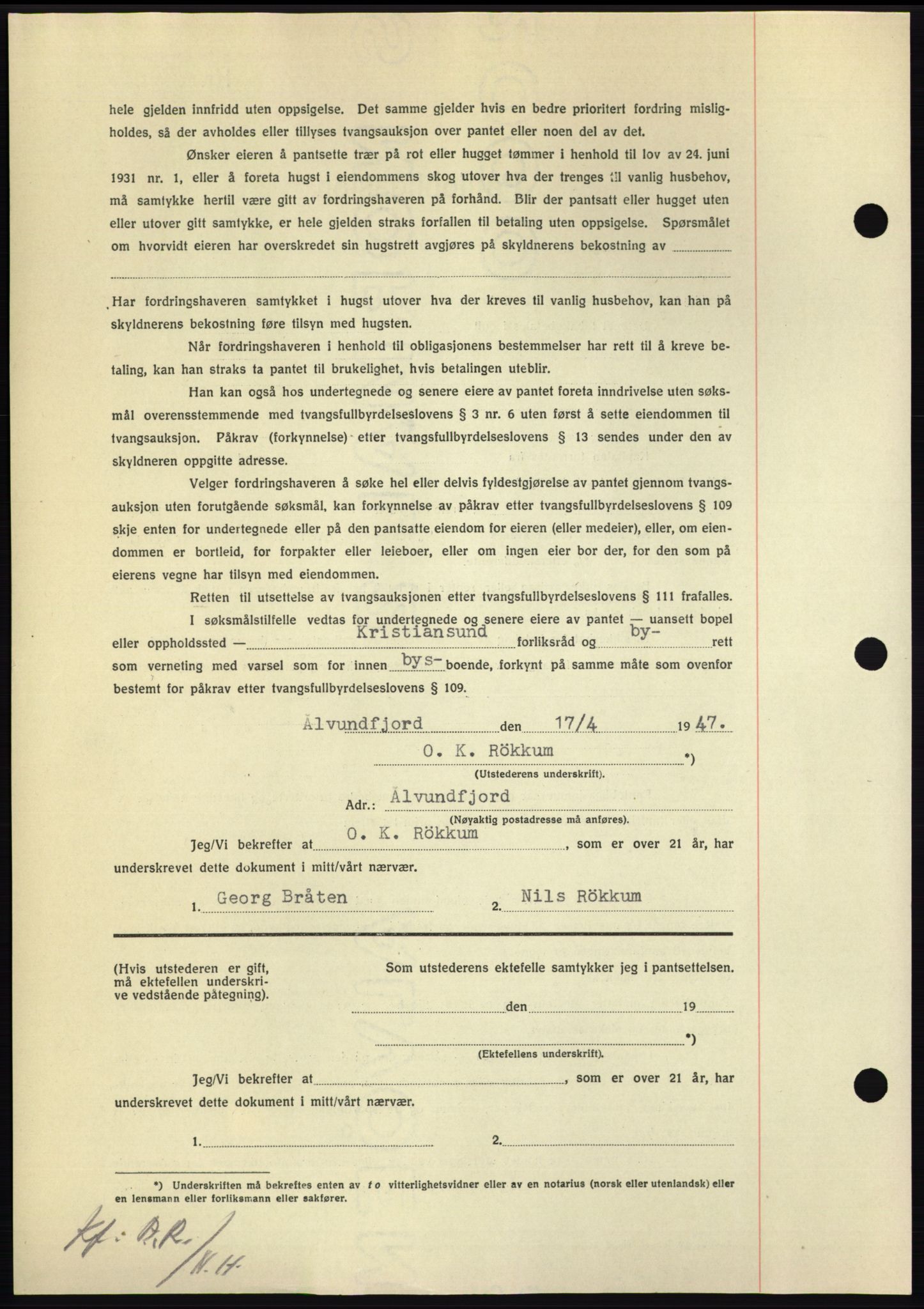 Nordmøre sorenskriveri, AV/SAT-A-4132/1/2/2Ca: Mortgage book no. B96, 1947-1947, Diary no: : 1072/1947