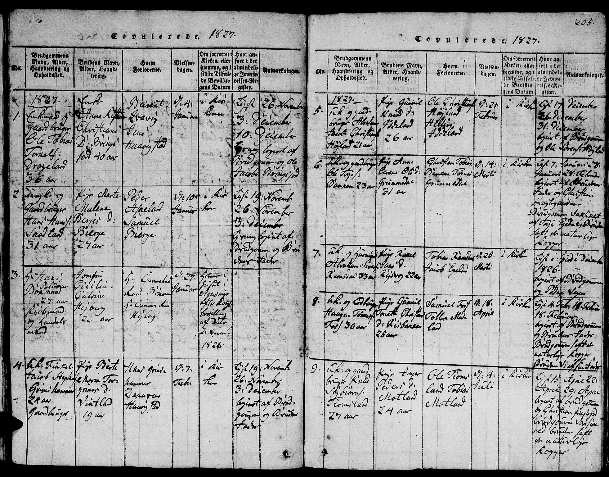 Lyngdal sokneprestkontor, AV/SAK-1111-0029/F/Fb/Fbc/L0001: Parish register (copy) no. B 1, 1815-1844, p. 205