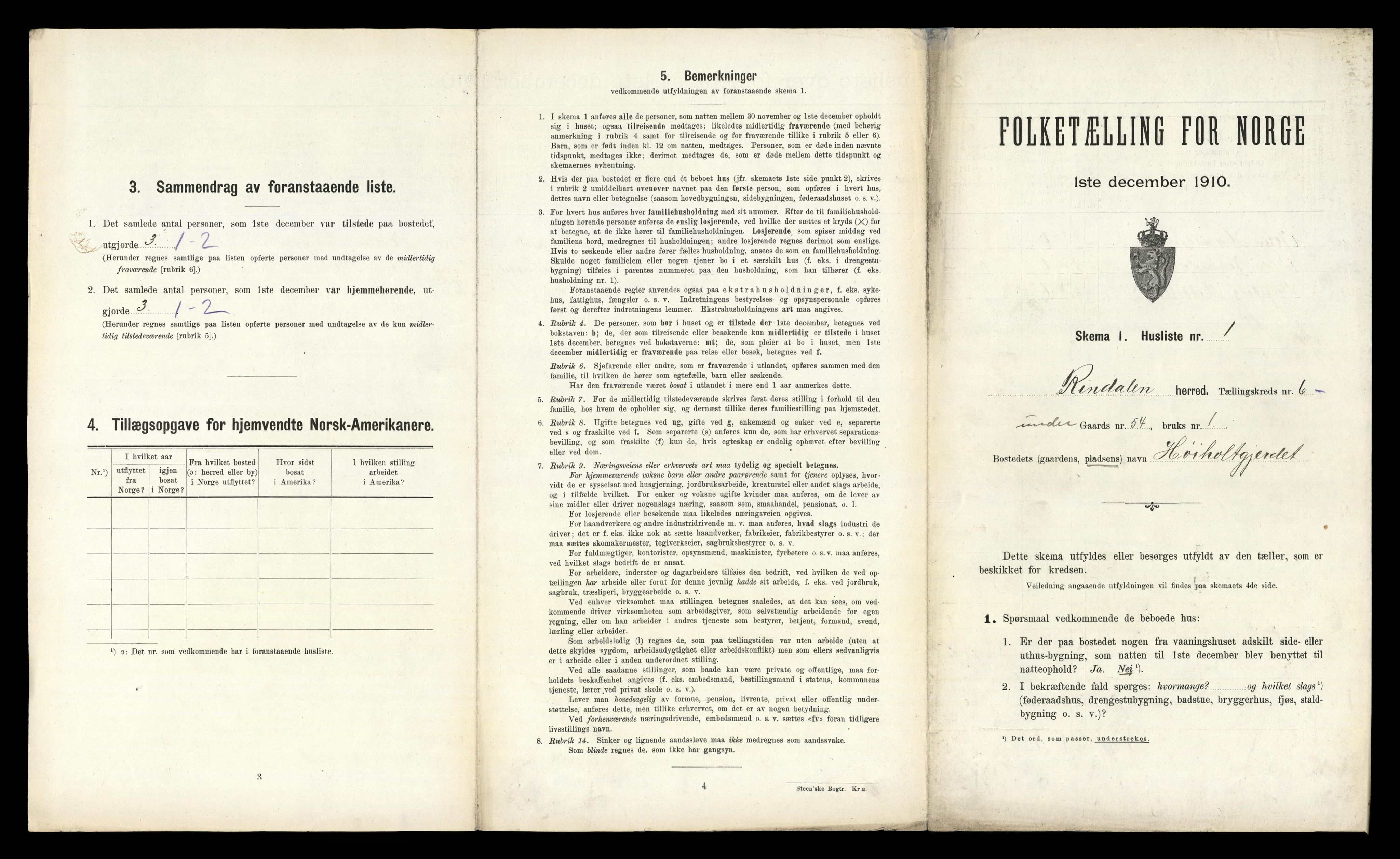 RA, 1910 census for Rindal, 1910, p. 477