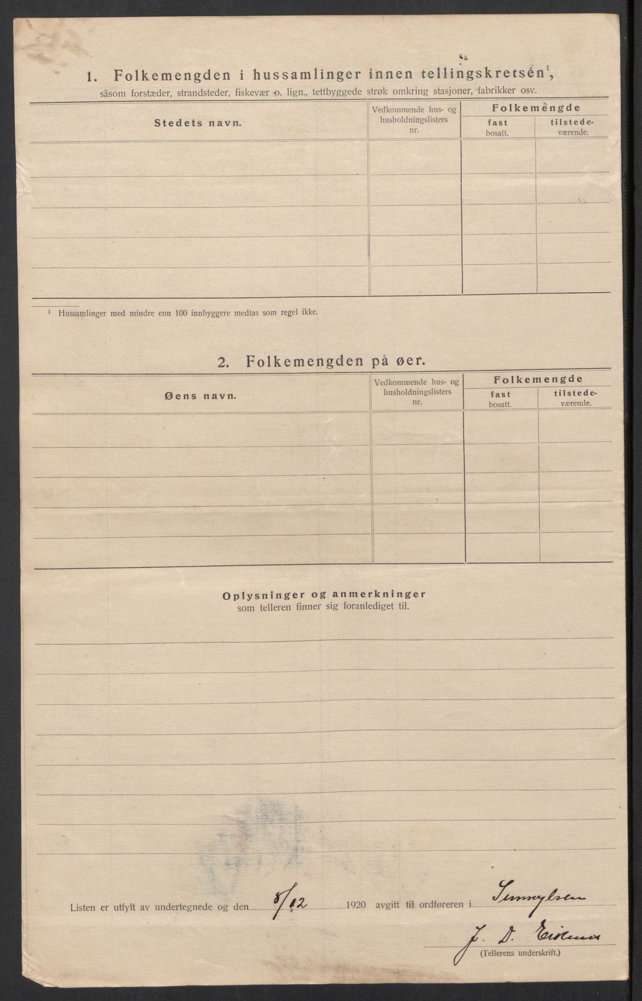 SAT, 1920 census for Sunnylven, 1920, p. 40