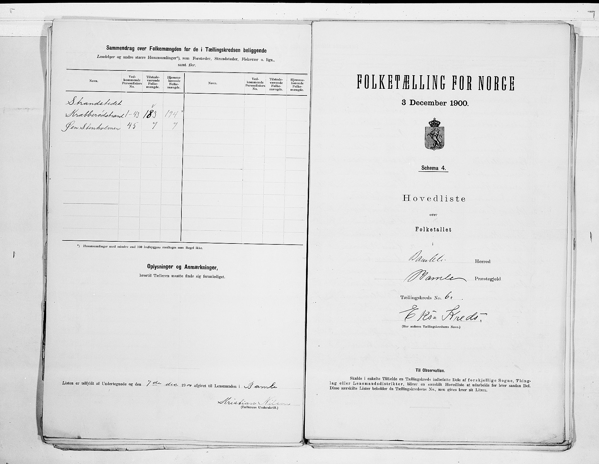 SAKO, 1900 census for Bamble, 1900, p. 14