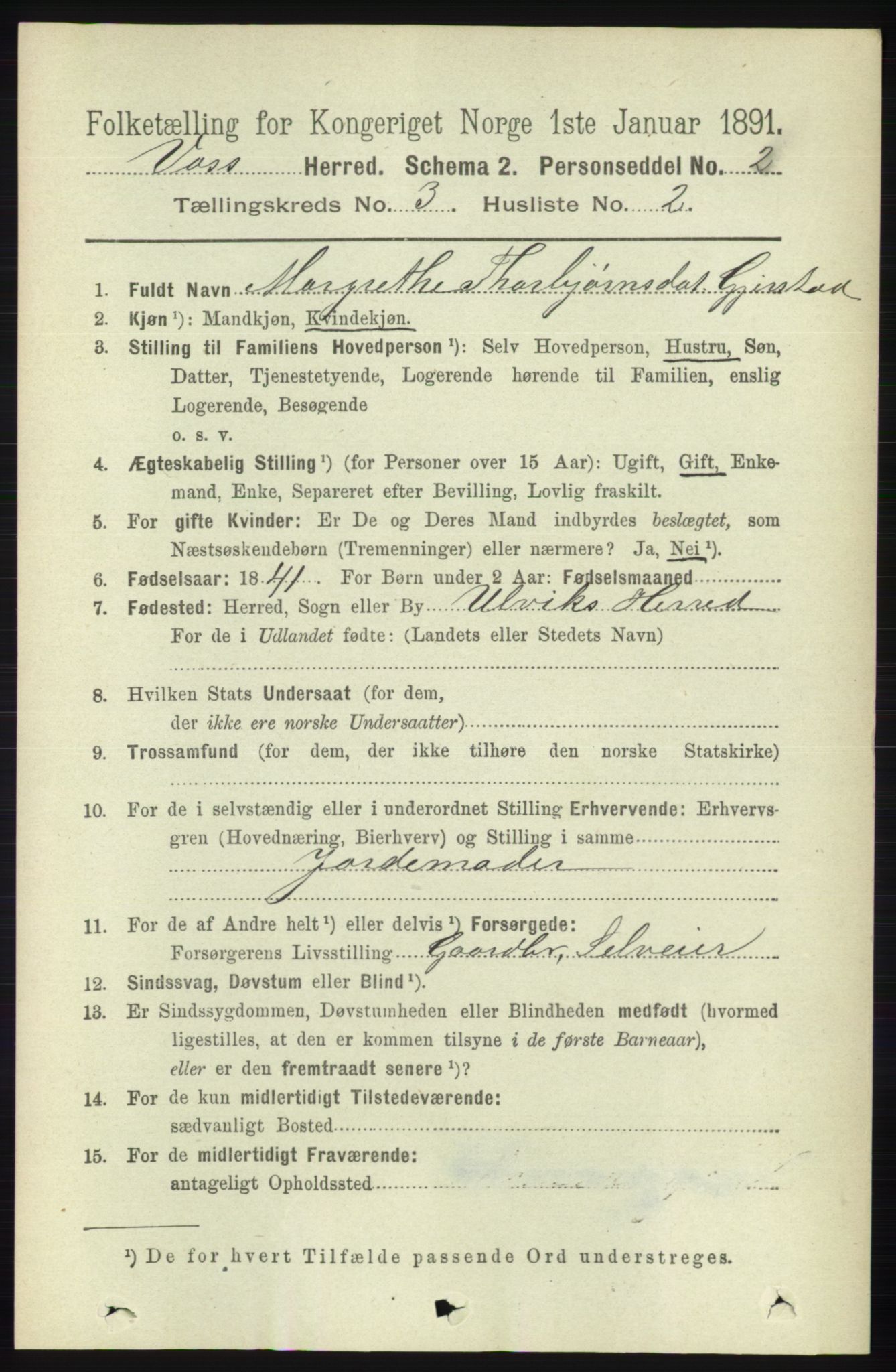 RA, 1891 census for 1235 Voss, 1891, p. 1188