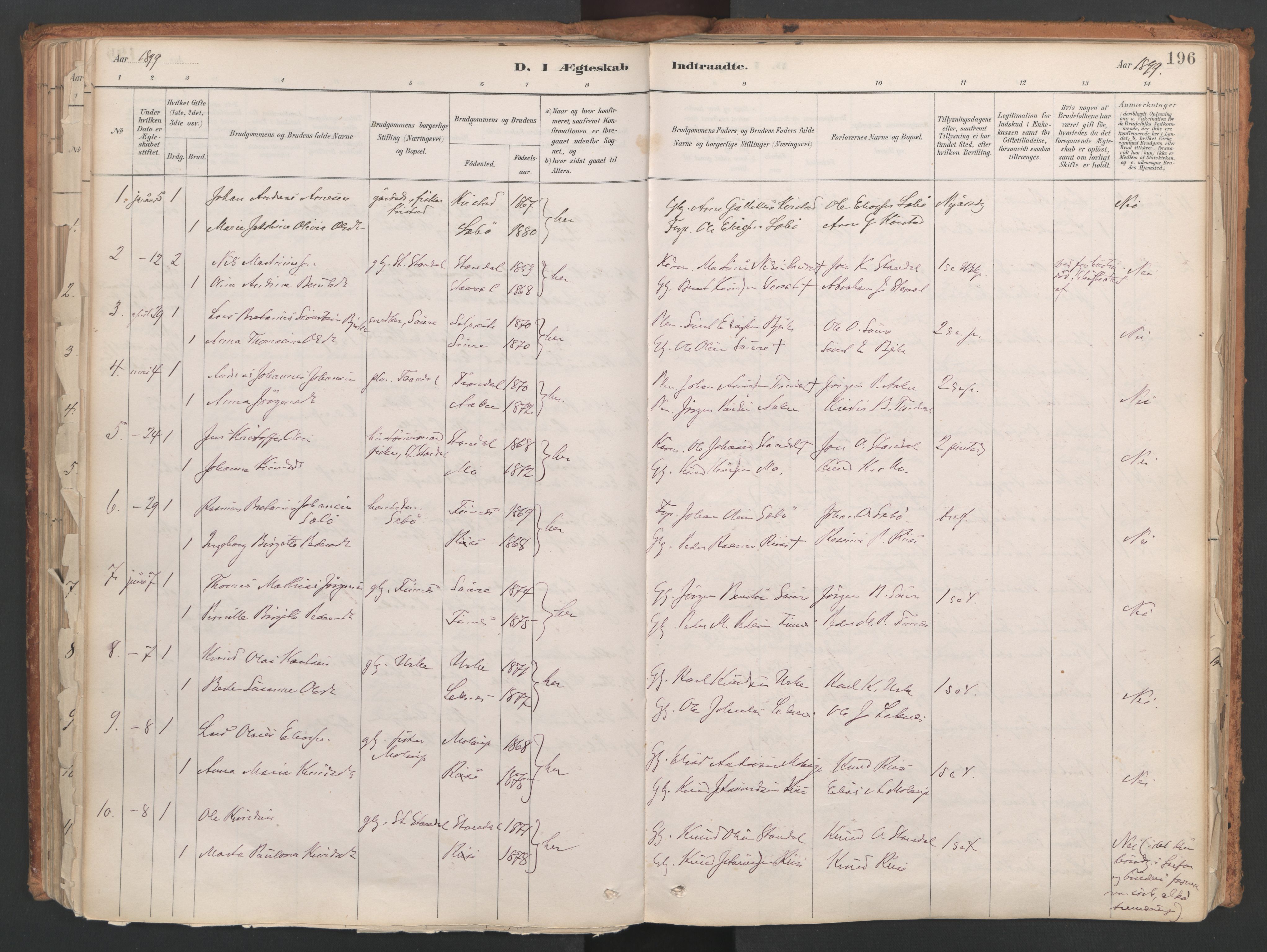 Ministerialprotokoller, klokkerbøker og fødselsregistre - Møre og Romsdal, AV/SAT-A-1454/515/L0211: Parish register (official) no. 515A07, 1886-1910, p. 196