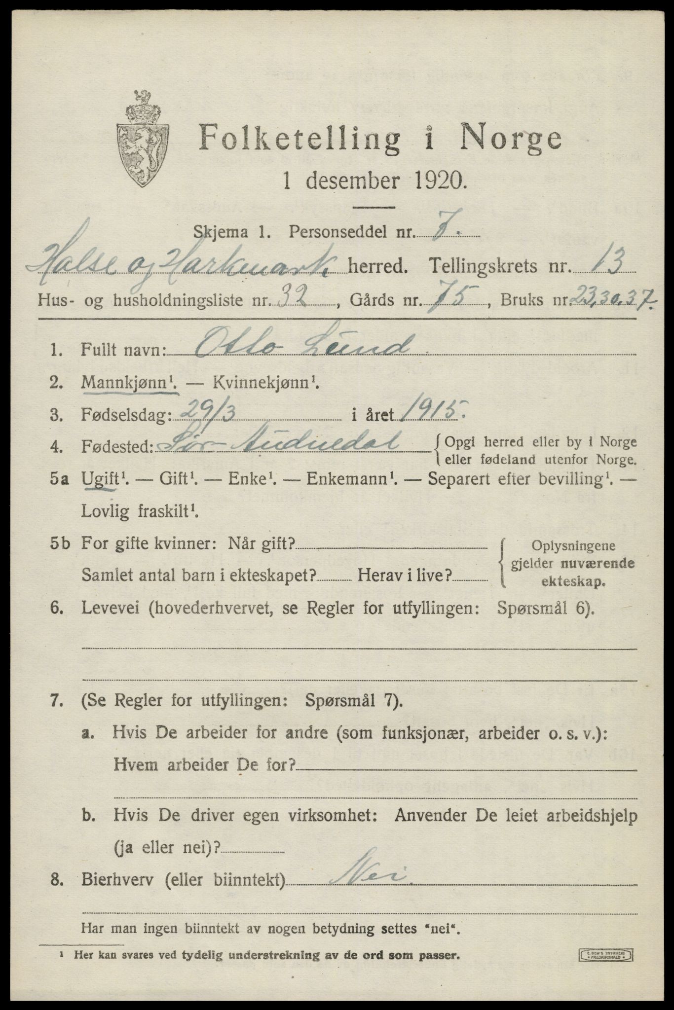 SAK, 1920 census for Halse og Harkmark, 1920, p. 7301