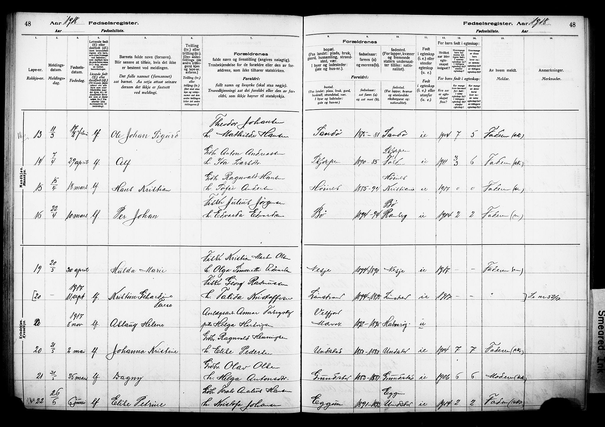 Ministerialprotokoller, klokkerbøker og fødselsregistre - Nordland, SAT/A-1459/880/L1145: Birth register no. 880.II.4.1, 1916-1929, p. 48