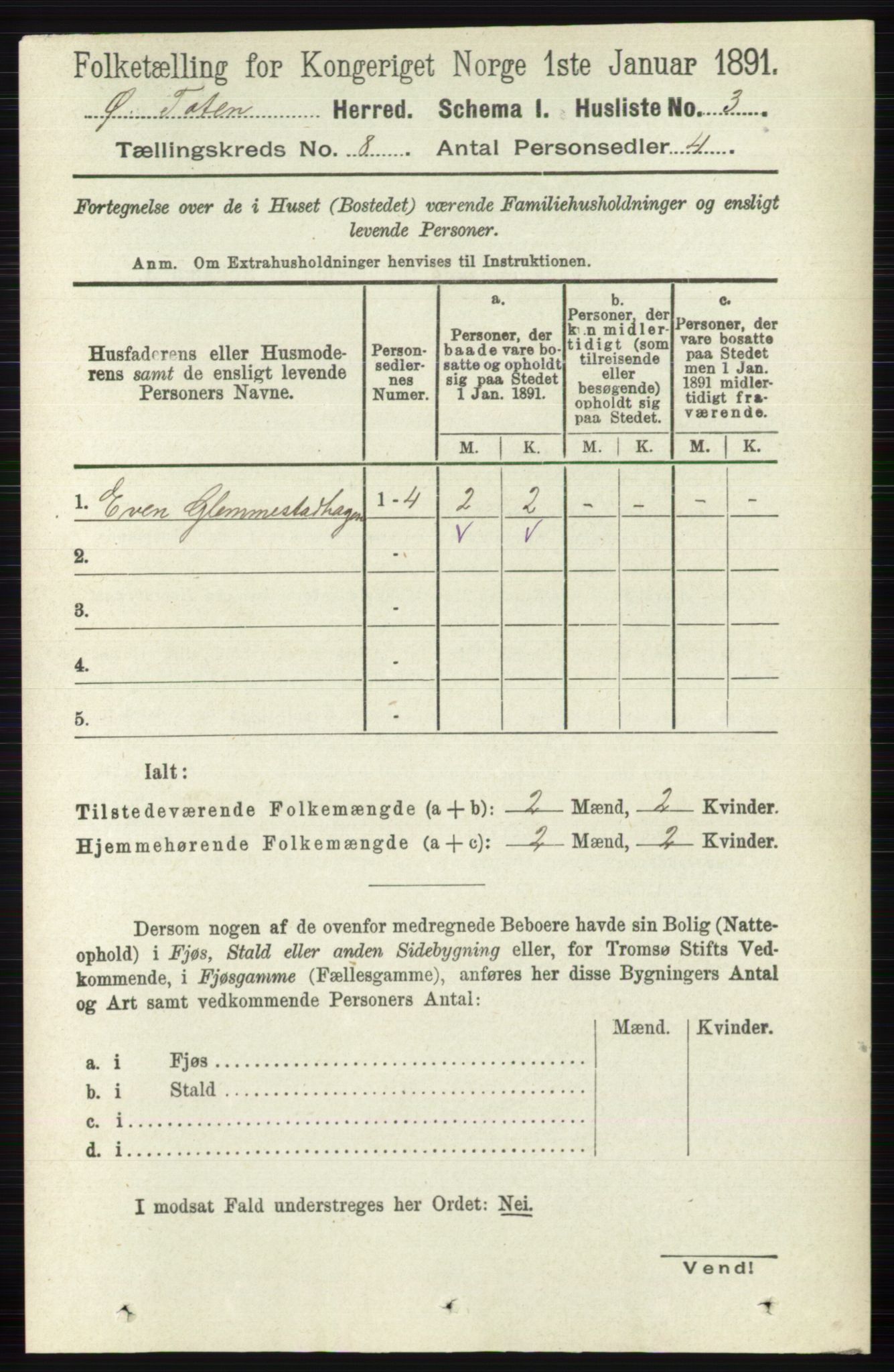 RA, 1891 census for 0528 Østre Toten, 1891, p. 4928