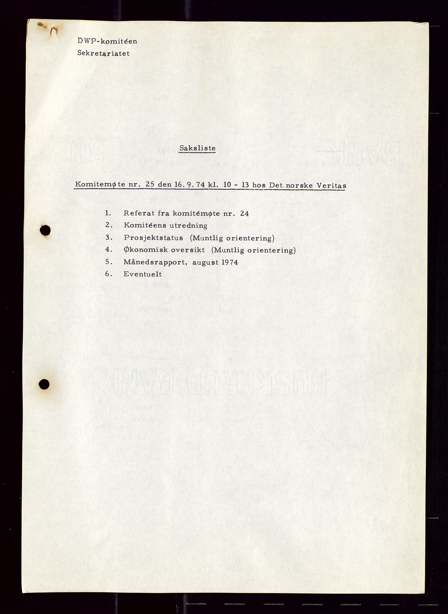 Industridepartementet, Oljekontoret, AV/SAST-A-101348/Di/L0001: DWP, møter juni - november, komiteemøter nr. 19 - 26, 1973-1974, p. 697