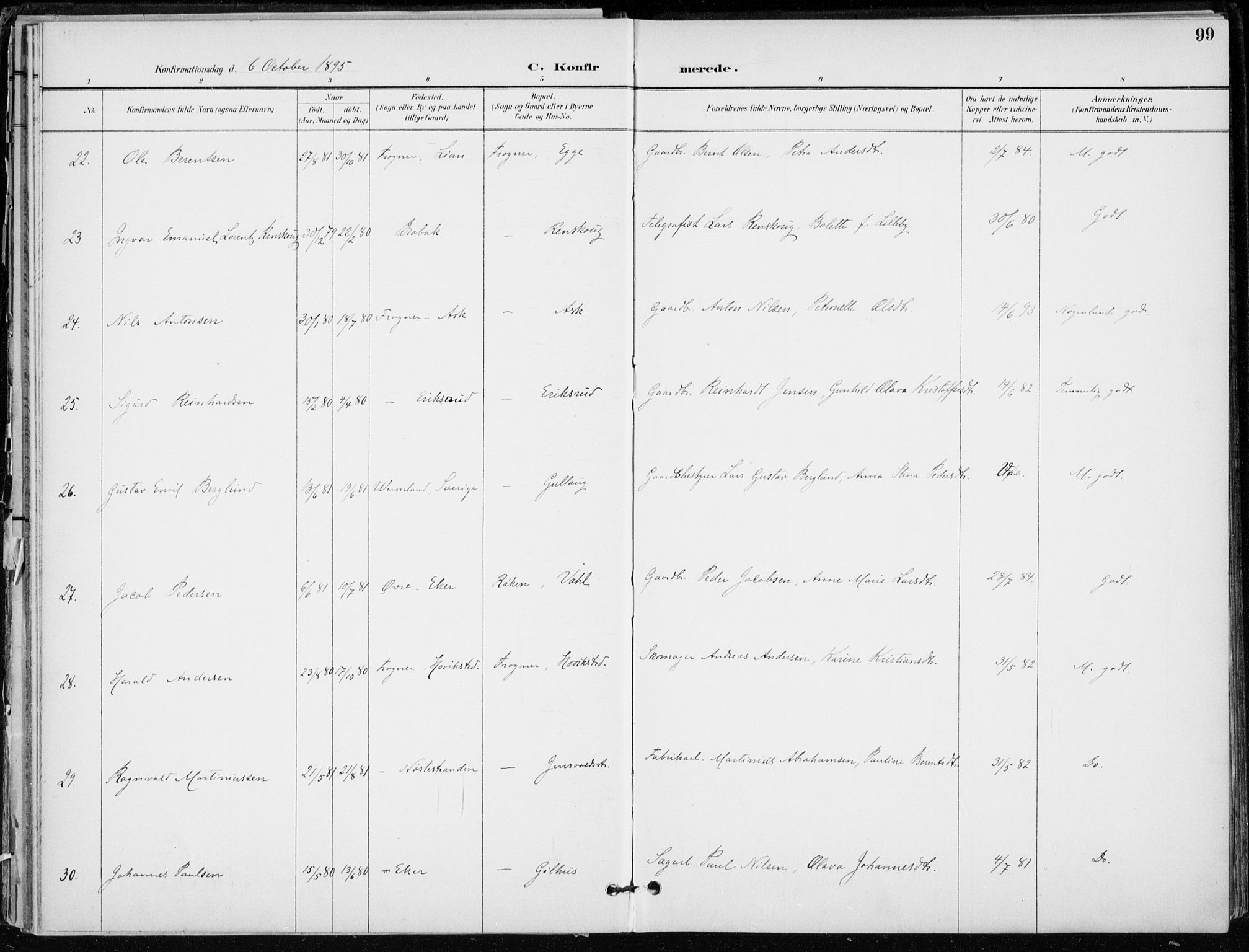 Lier kirkebøker, AV/SAKO-A-230/F/Fa/L0016: Parish register (official) no. I 16, 1895-1900, p. 99