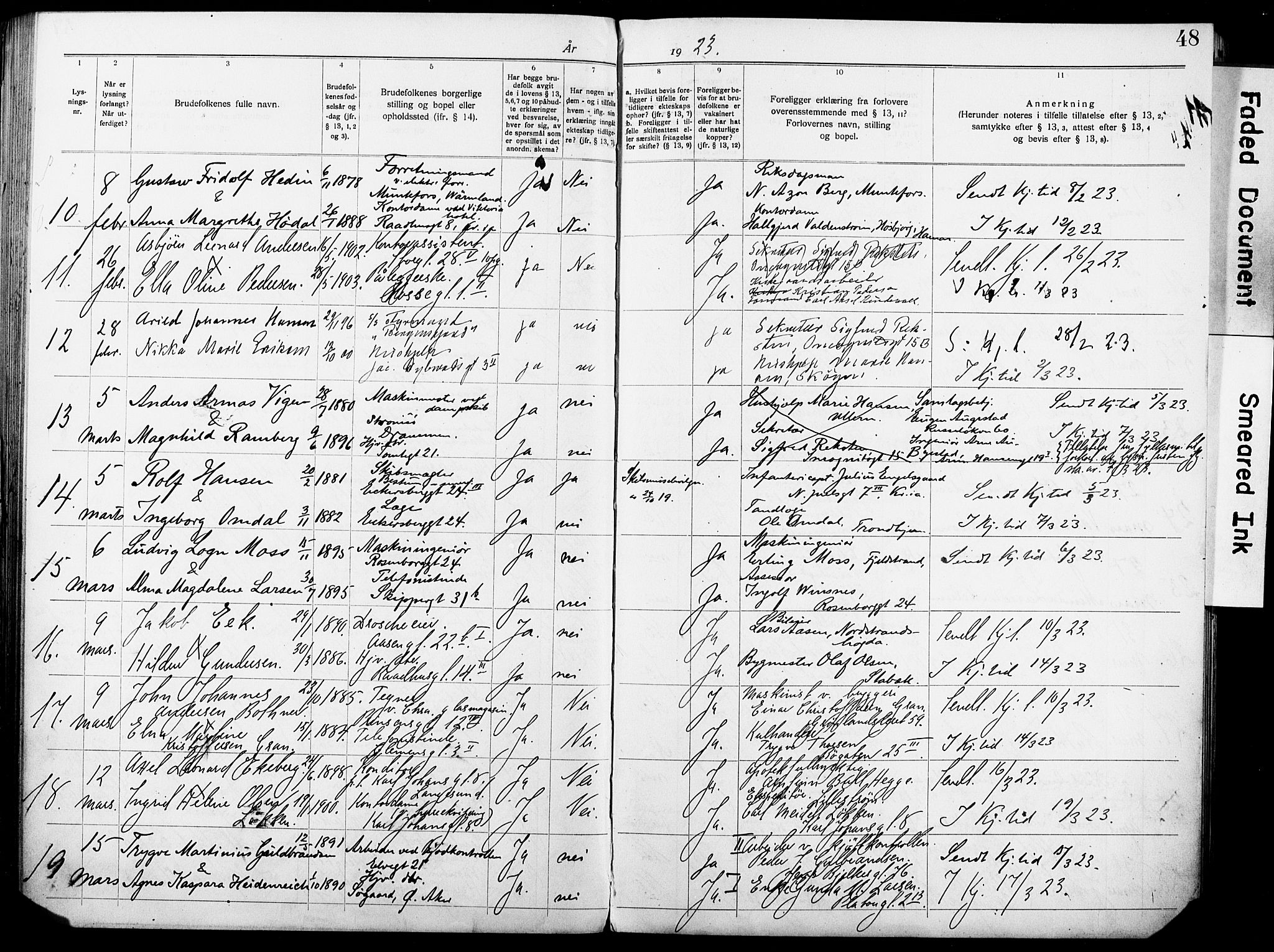 Oslo domkirke Kirkebøker, AV/SAO-A-10752/H/Ha/L0006: Banns register no. 6, 1919-1928, p. 48