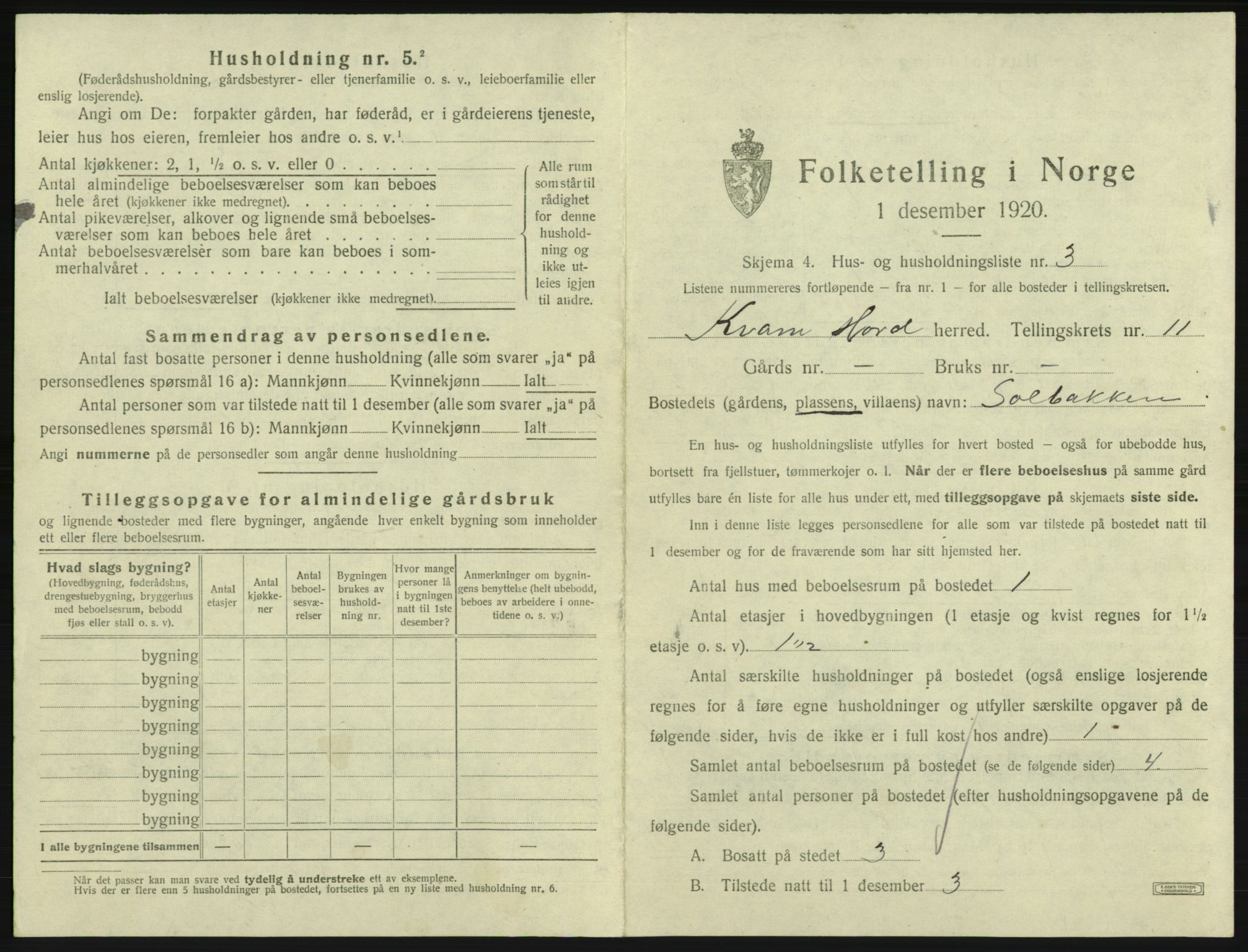 SAB, 1920 census for Kvam, 1920, p. 964