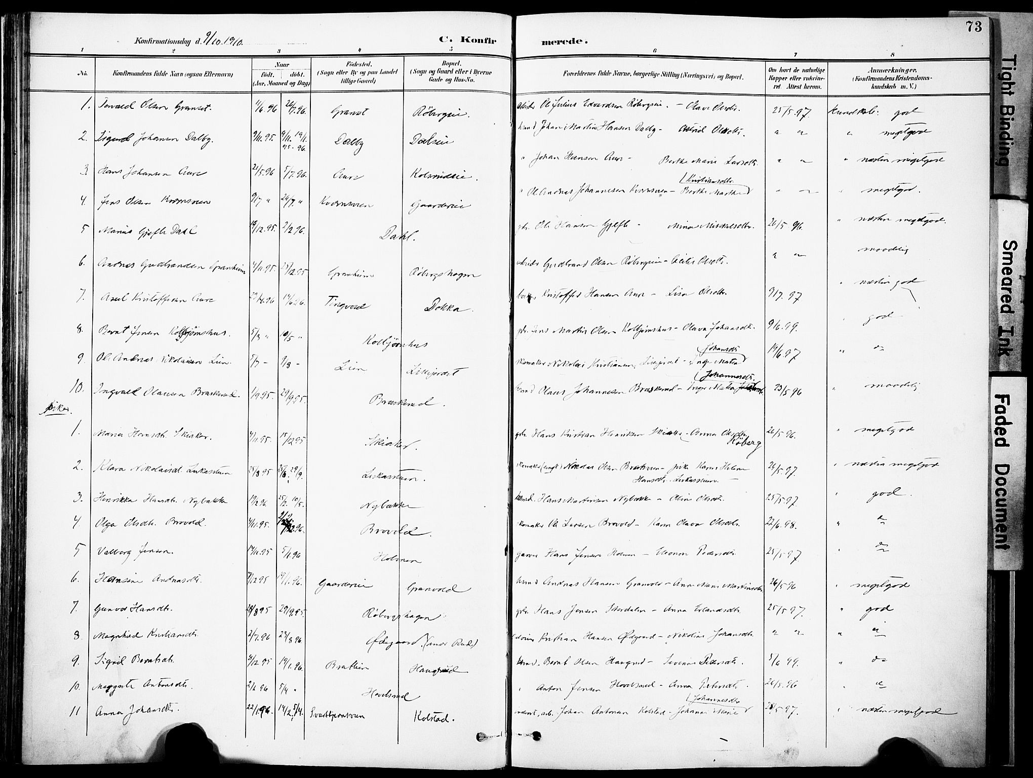 Nordre Land prestekontor, SAH/PREST-124/H/Ha/Haa/L0006: Parish register (official) no. 6, 1897-1914, p. 73